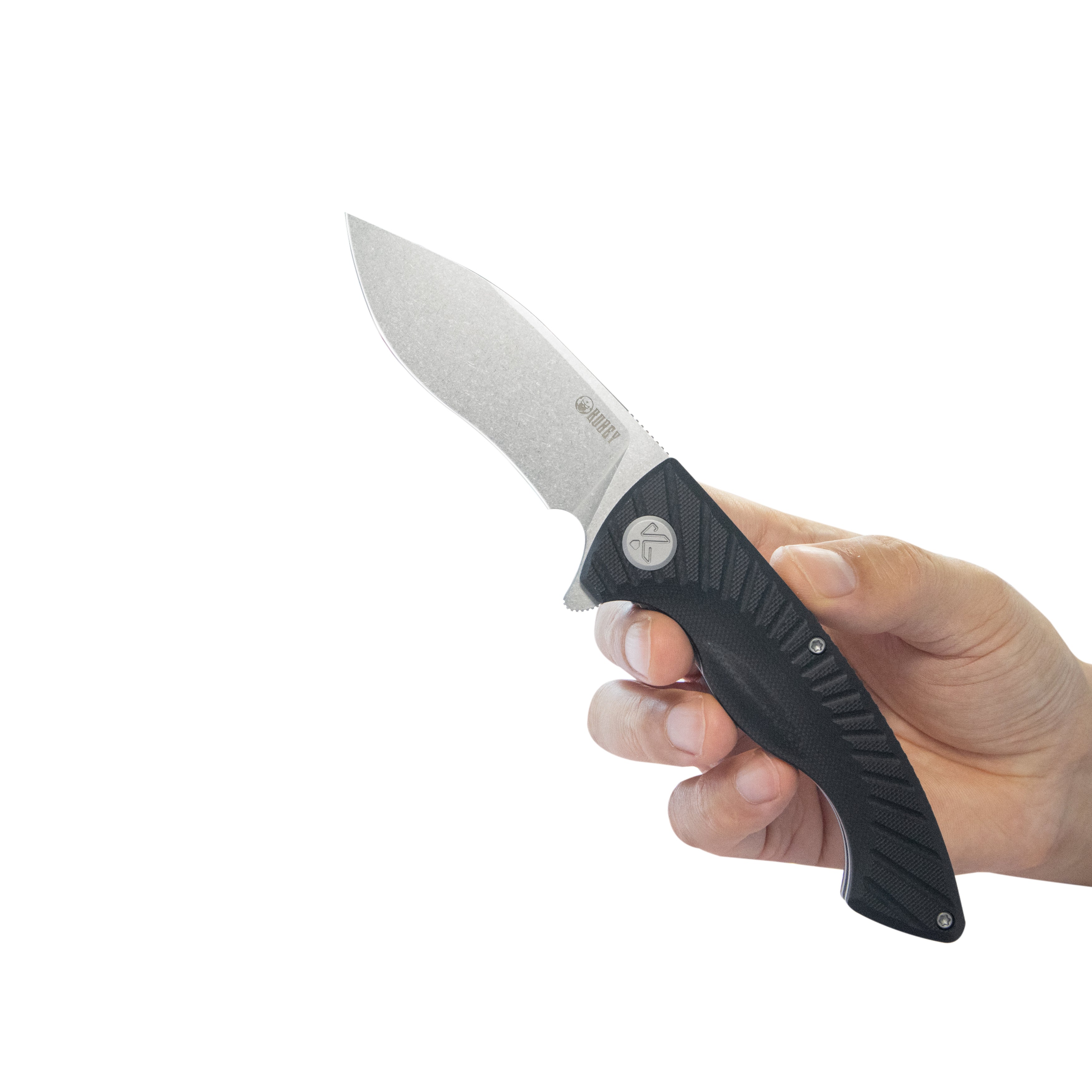Kubey Timberwolf Flipper Outdoor Folding Knife Black G-10 Handle 3.46" Stonewash 14C28N Blade KU208D