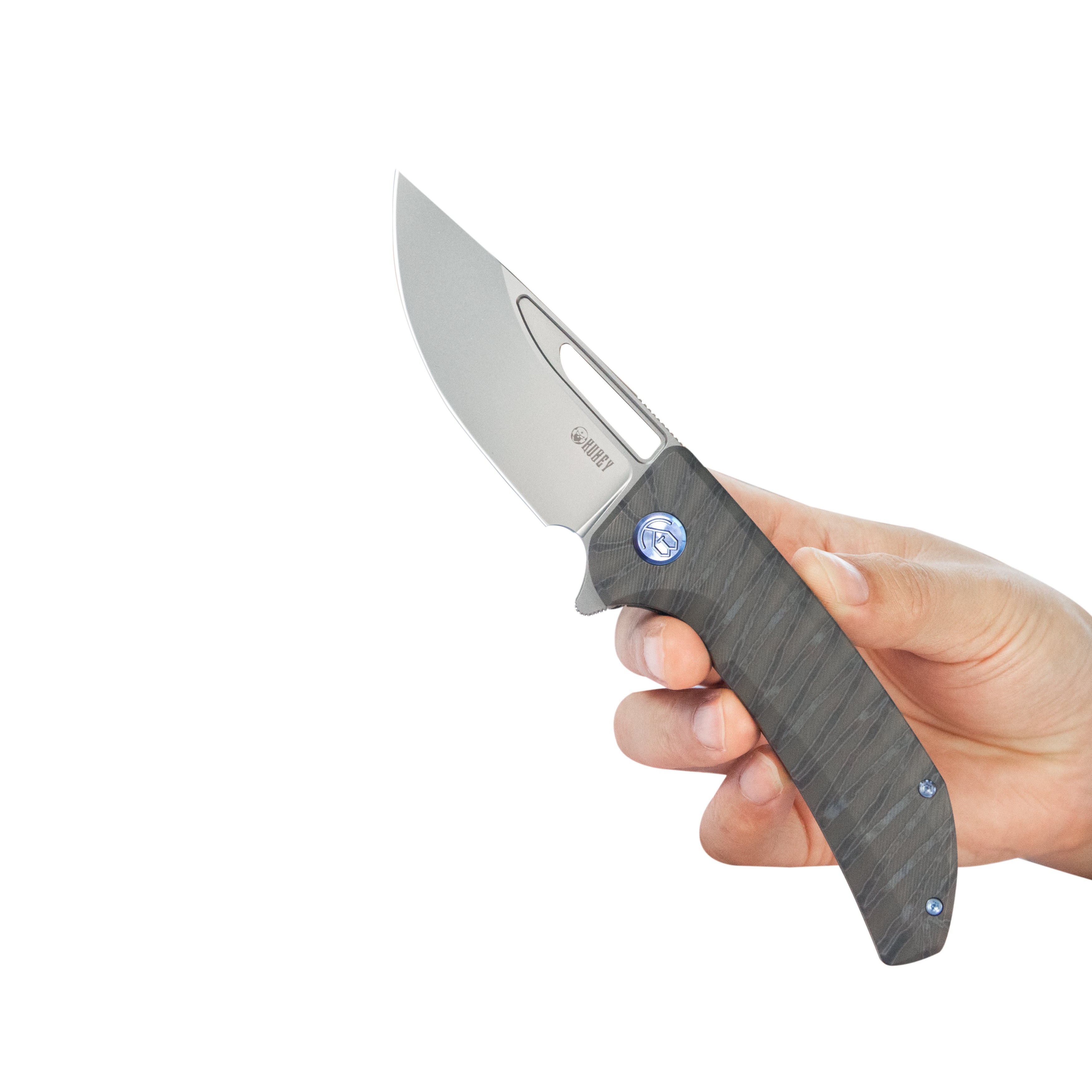 Kubey Hyperion Frame Lock Flipper Knife Flame Titanium Handle w/ Micro Milling Lines 3.5" Sandblast CPM-S35VN KB368I