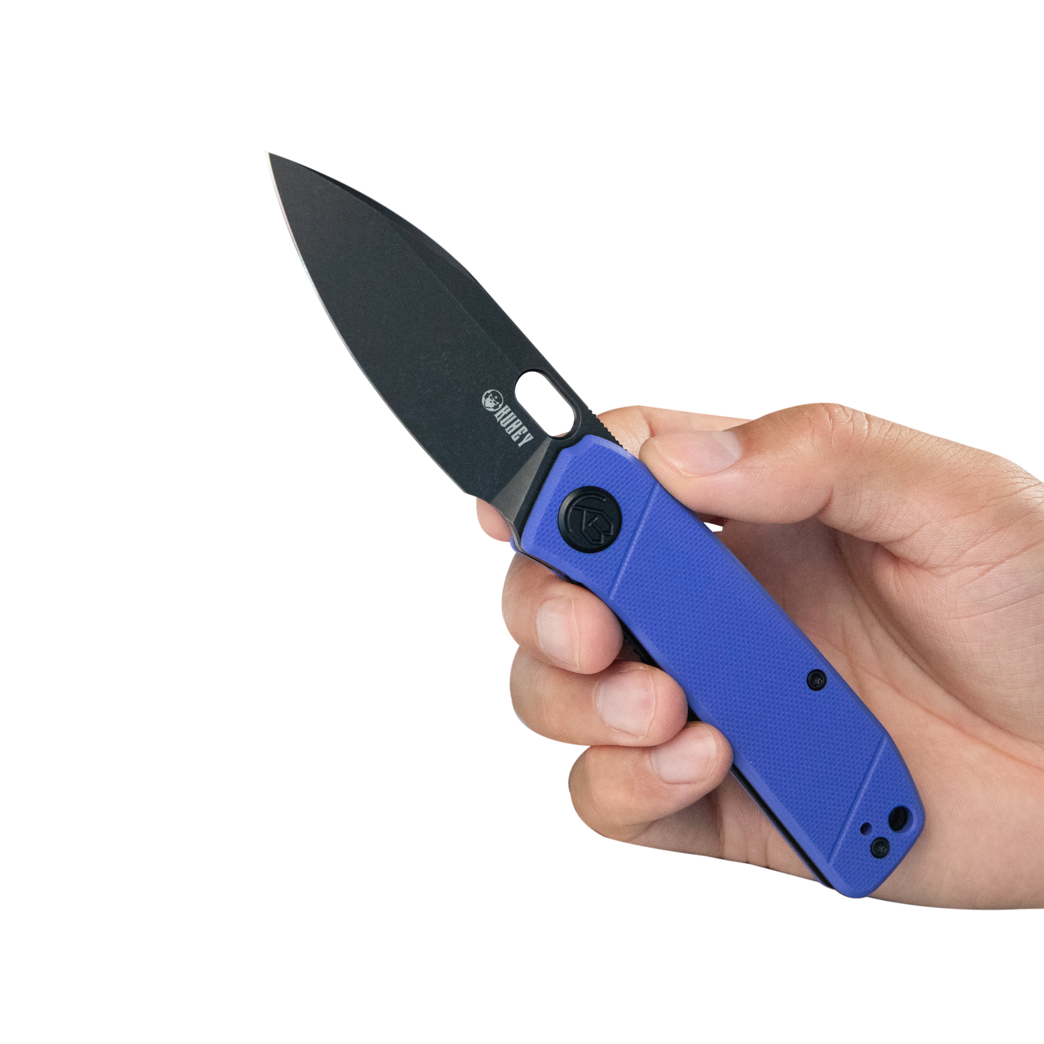 Kubey Hyde Liner Lock Folding Knife Blue G10 Handle 2.95" Dark Stonewashed 14C28N KU2104E