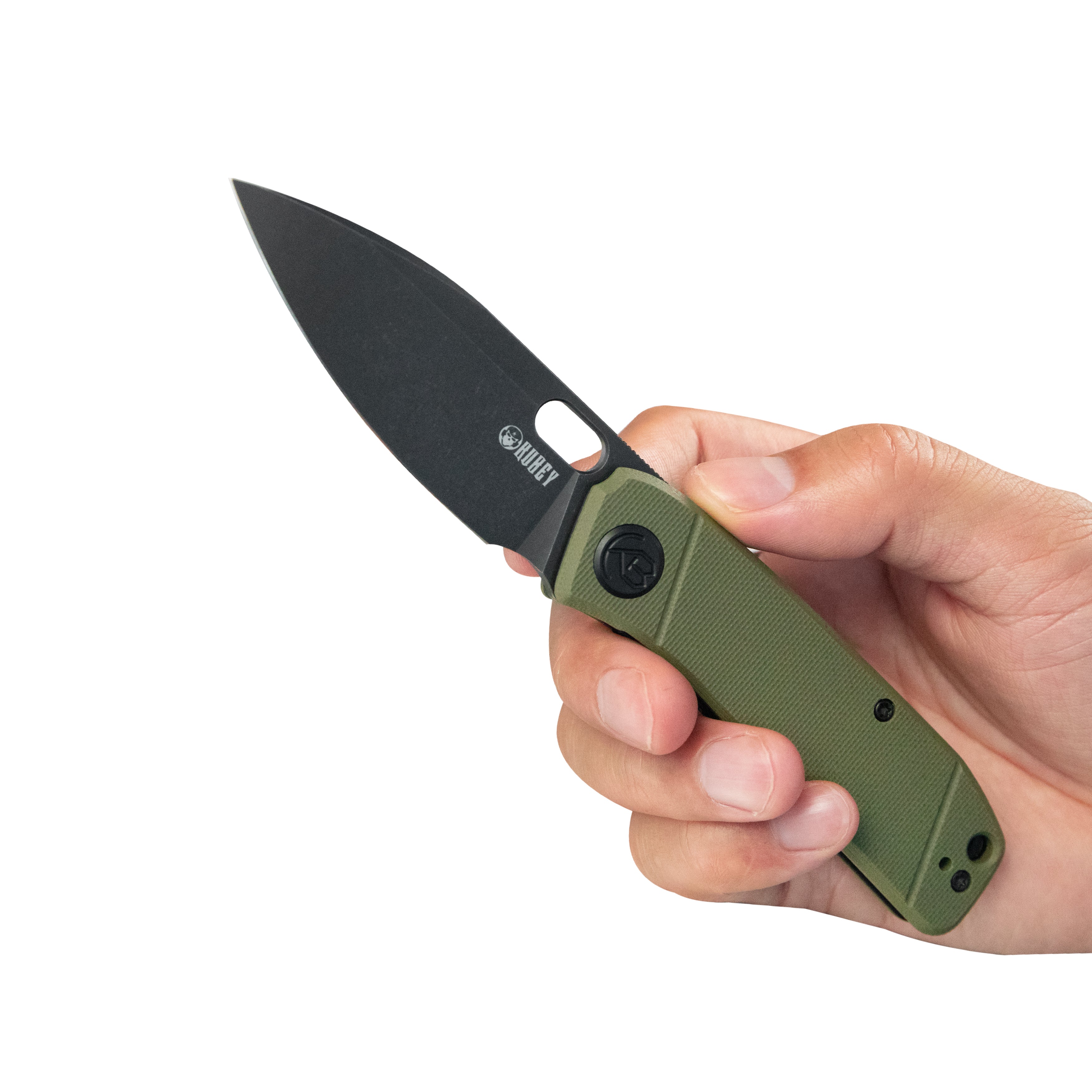 Kubey Hyde Liner Lock Folding Knife Green G10 Handle 2.95" Dark Stonewashed 14C28N KU2104B
