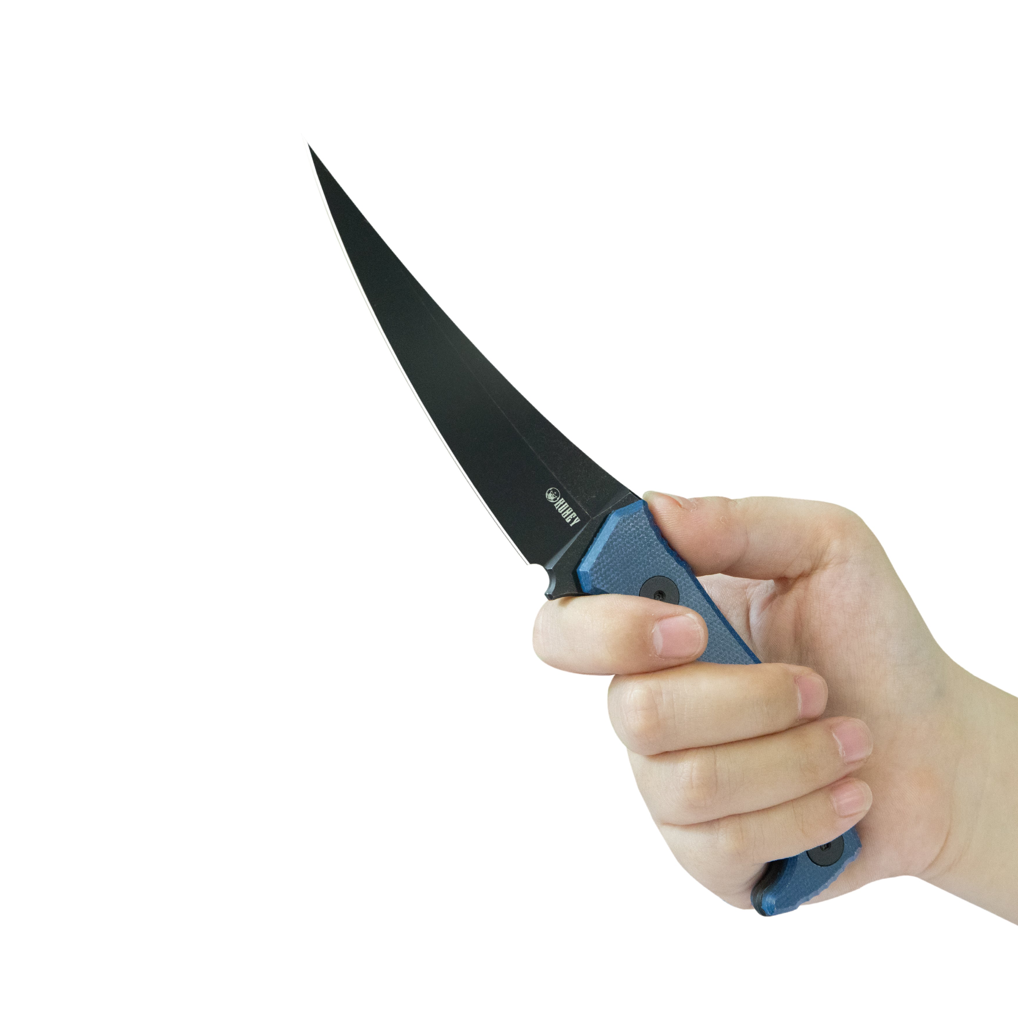 Kubey Sicarii Fixed Blade Knife Blue Micarta Handle 4.57" Blackwash 14C28N Blade KU477D