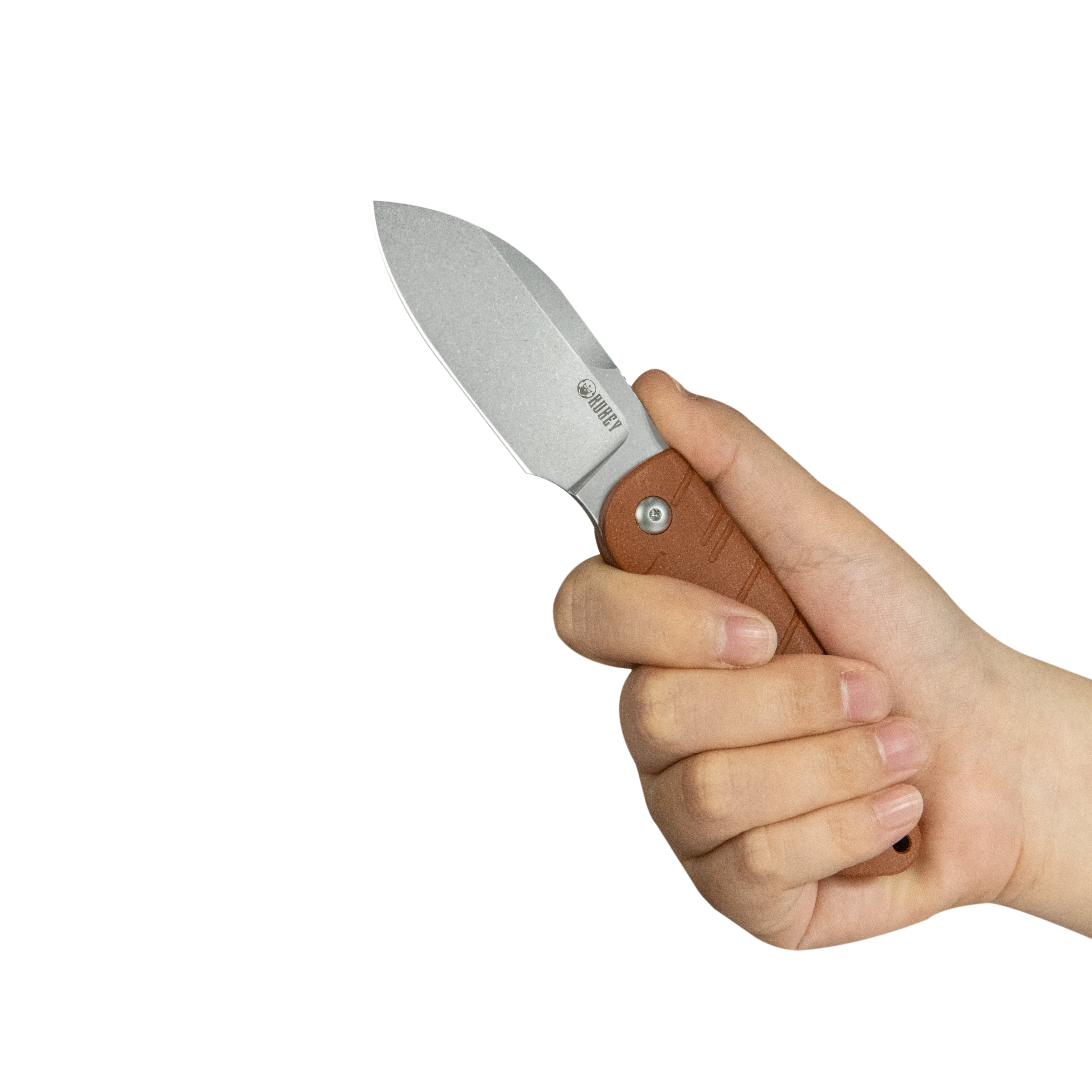 Kubey Microburst Fixed Blade Knife Brown Micarta Handle 2.95" Beadblast 14C28N Blade KU455B