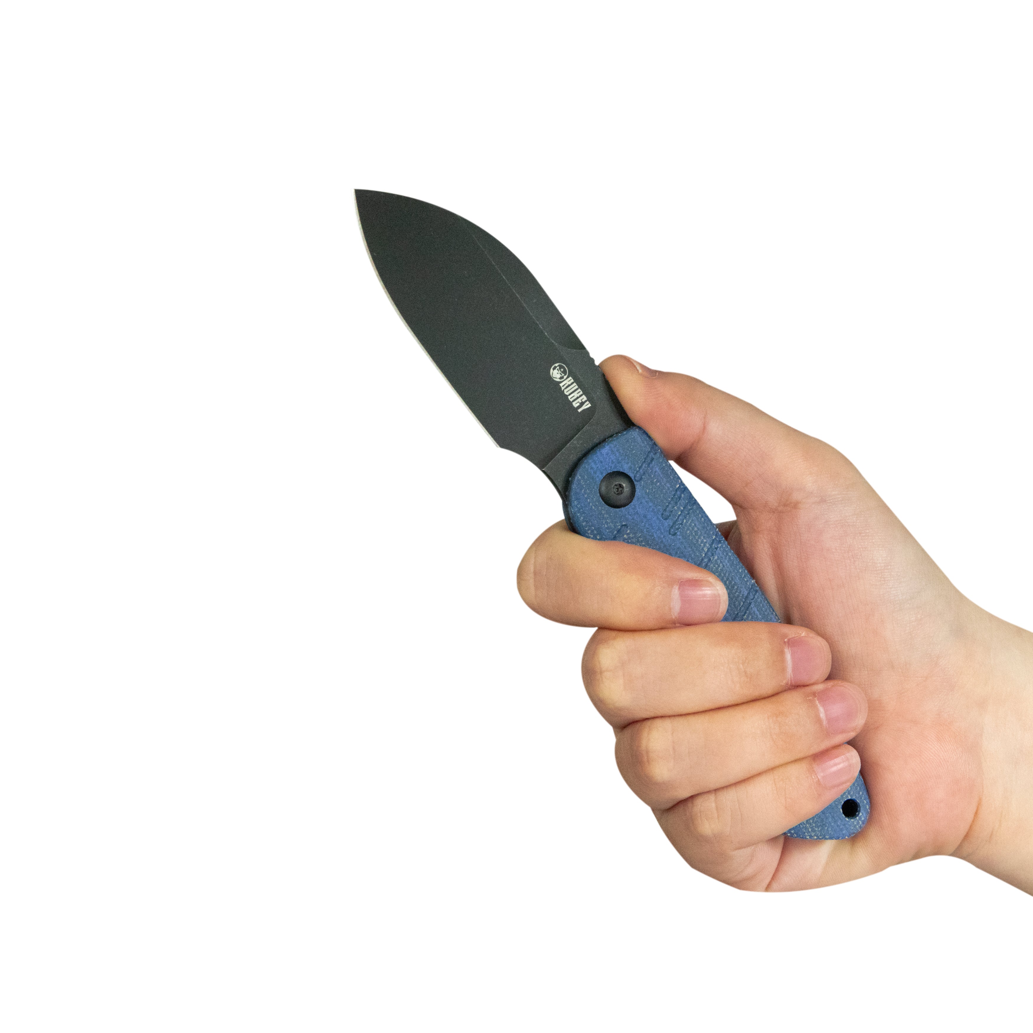 Kubey Microburst Fixed Blade Knife Blue Micarta Handle 2.95" Blackwash 14C28N Blade KU455C