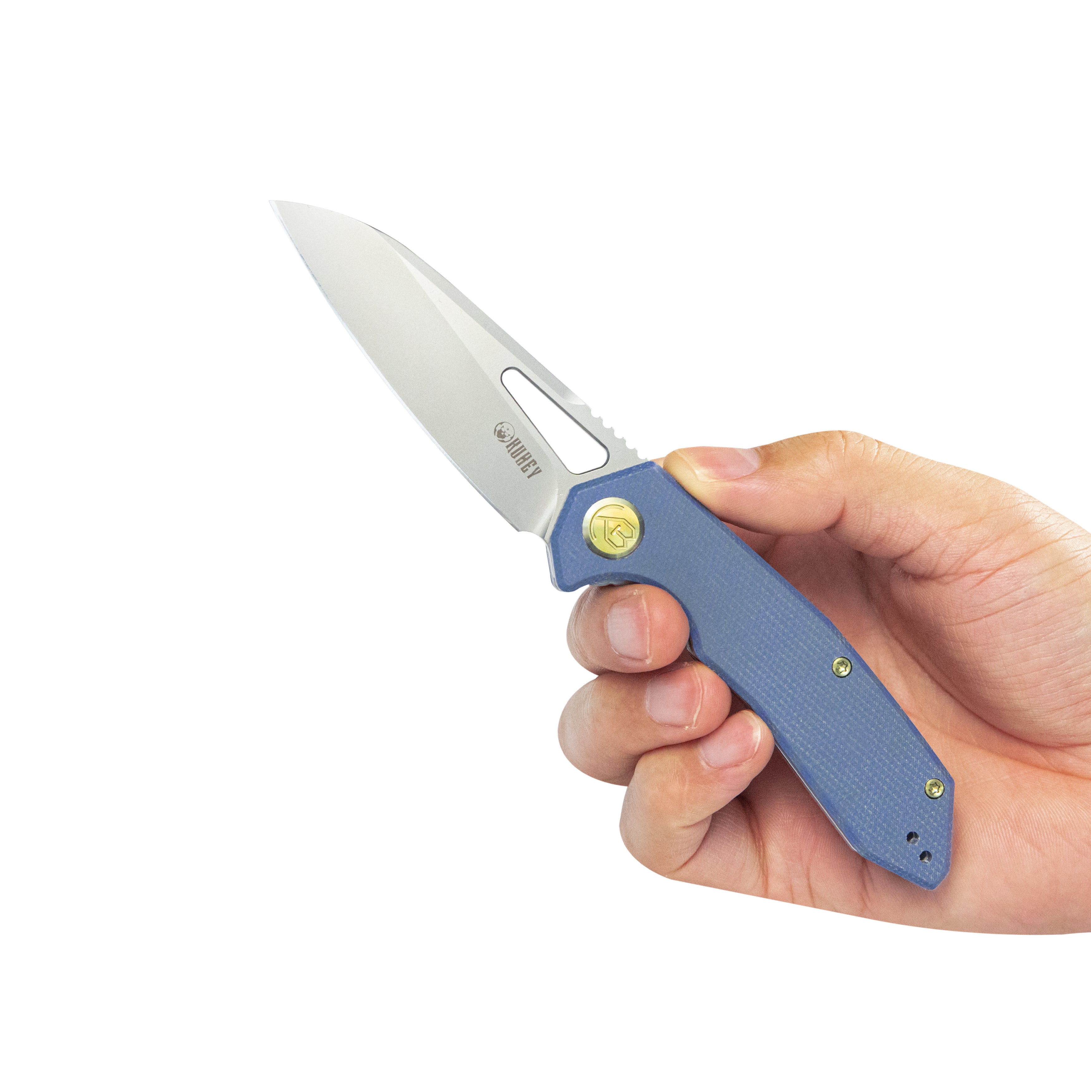 Kubey Vagrant Liner Lock Folding Knife Blue Micarta Handle 3.1" Sandblast M390 KB291U