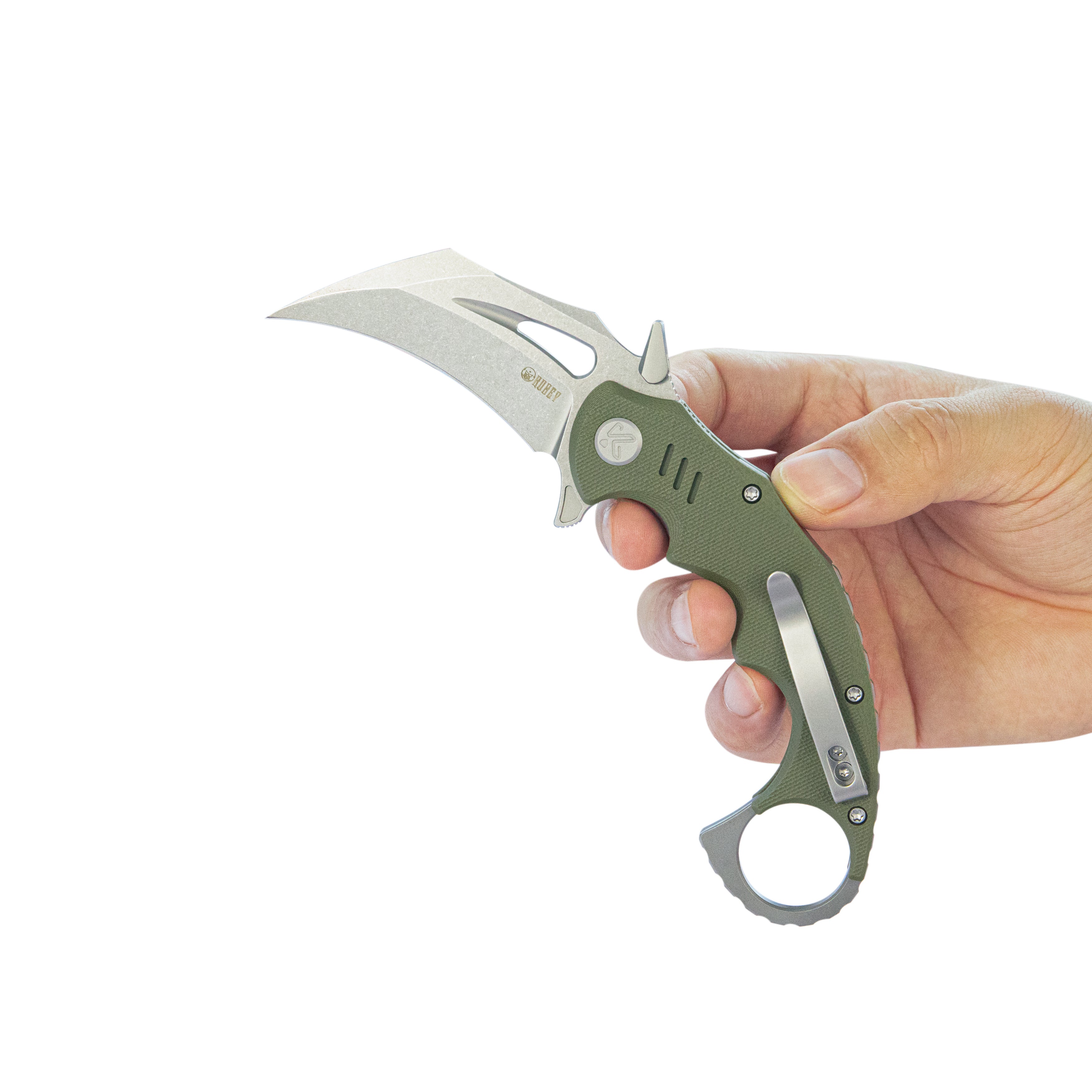 Kubey Mini Wrath Karambit Folding Knife Green G-10 Handle 2.44" Beadblast 14C28N Blade KU262B