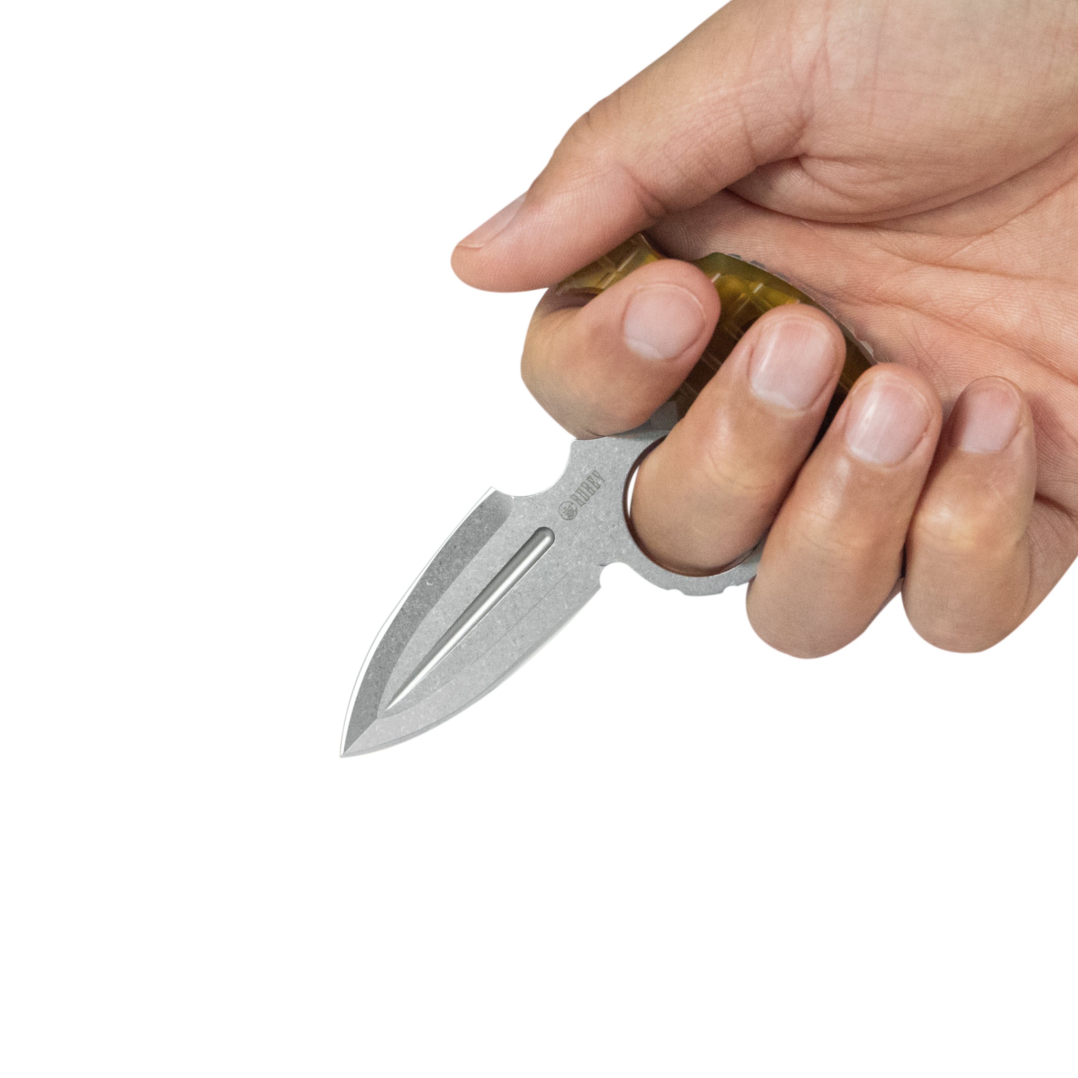 Kubey Cavy Fixed Blade Knife Ultem Handle 2.95'' Stonewash 14C28N Blade KU403F