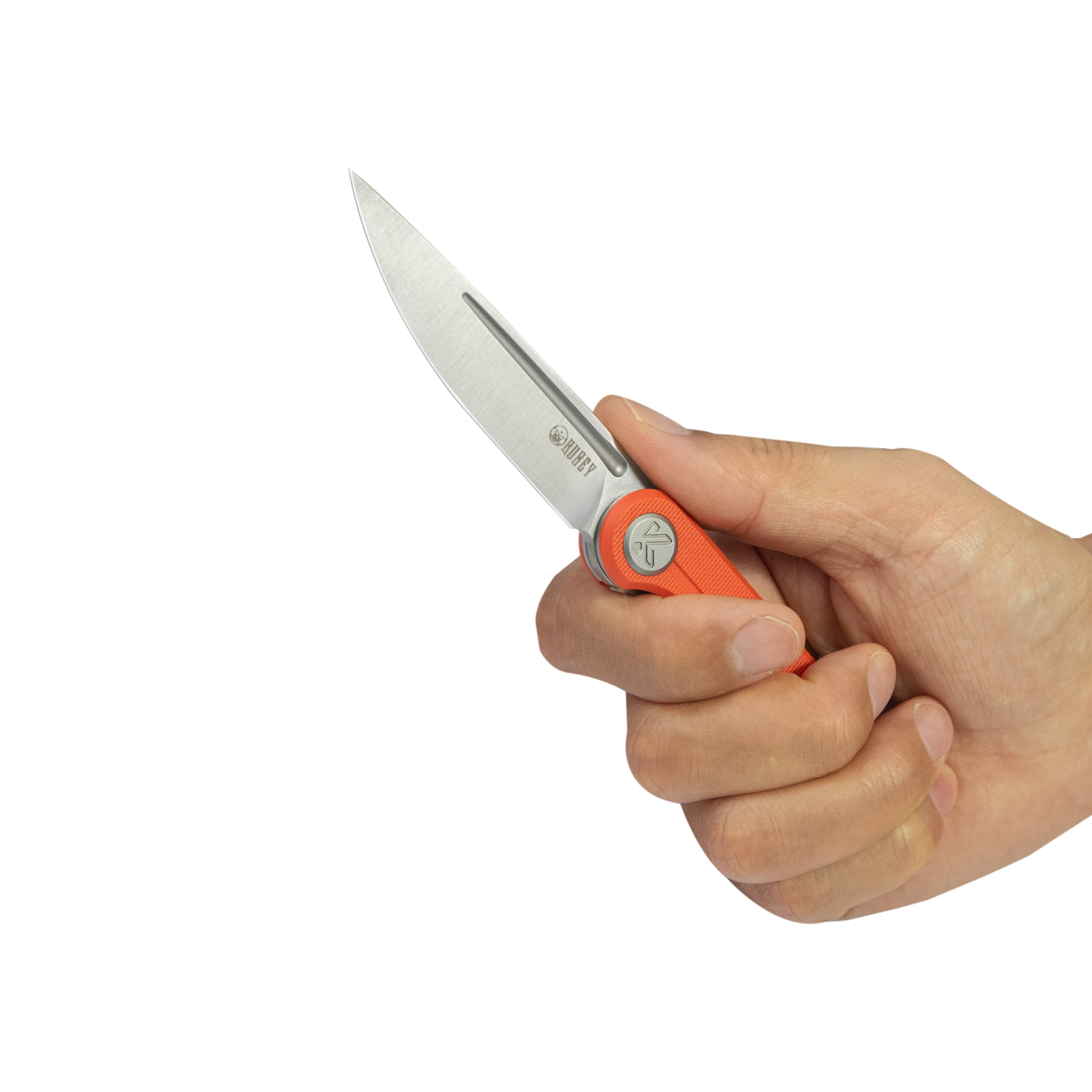 Kubey Mizo Liner Lock Front Flipper Folding Knife Orange G10 Handle 3.15" Satin 14C28N KU2101H