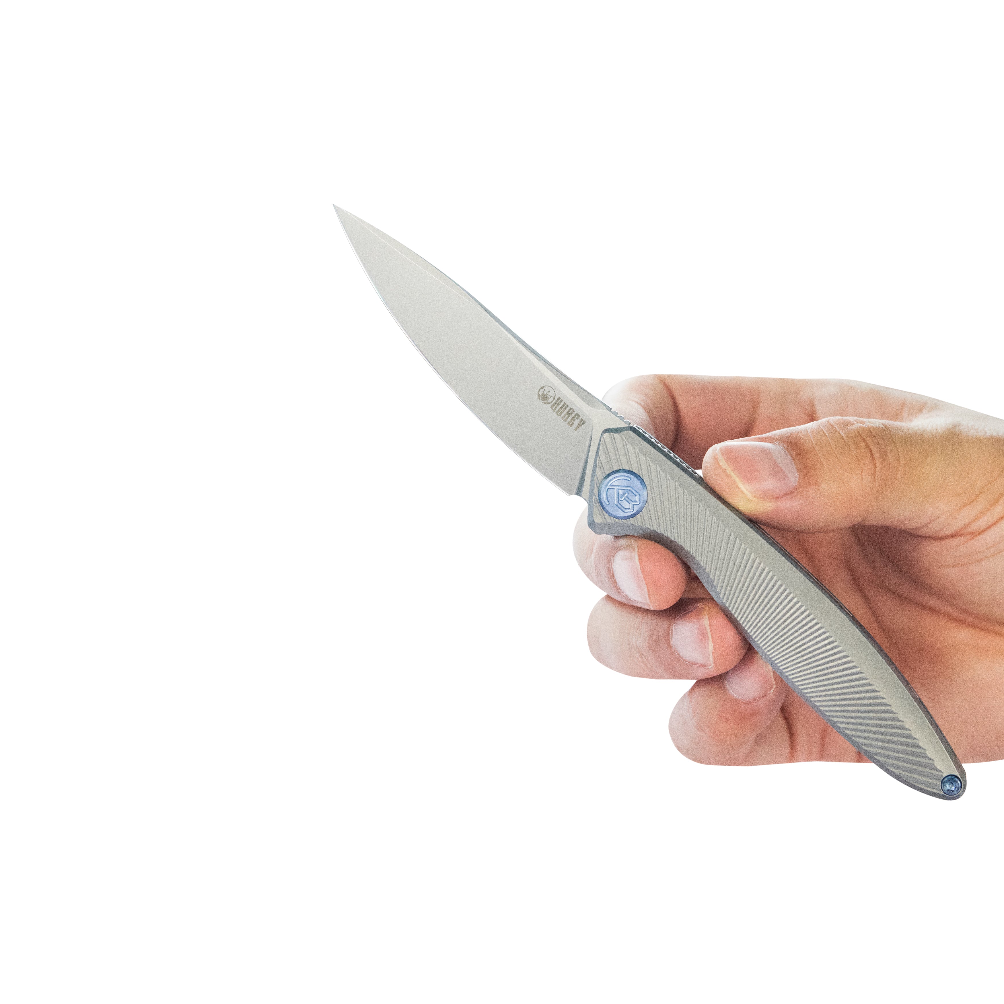 Kubey Pike Liner Lock Folding Knife Gray CPM-20CV Titanium Handle 2.87" Sand Blasted 6AL4V Titanium KB2103A