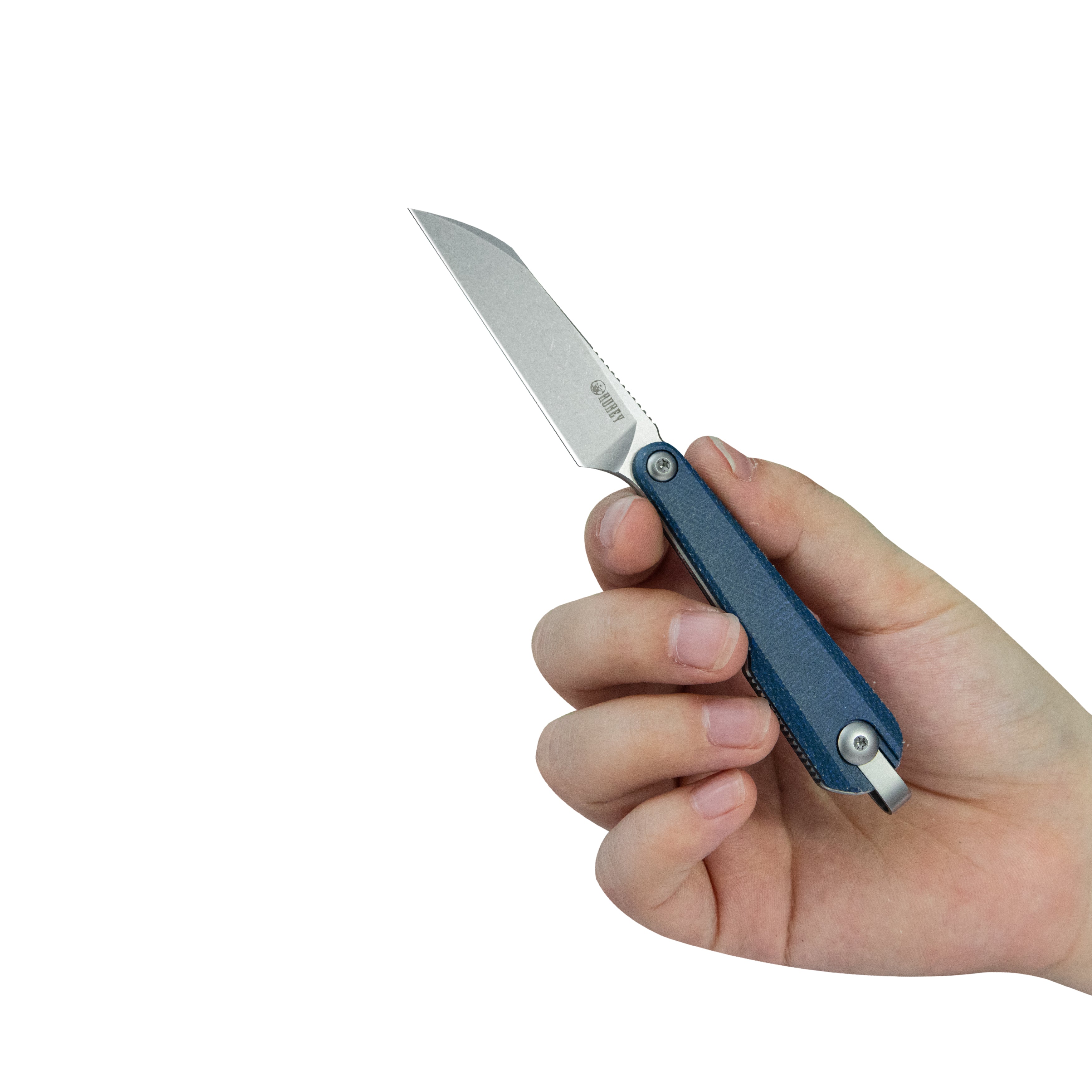 Kubey YAG Fixed Blade Knife Blue Micarta Handle 2.4" Beadblast 14C28N Blade KU450B