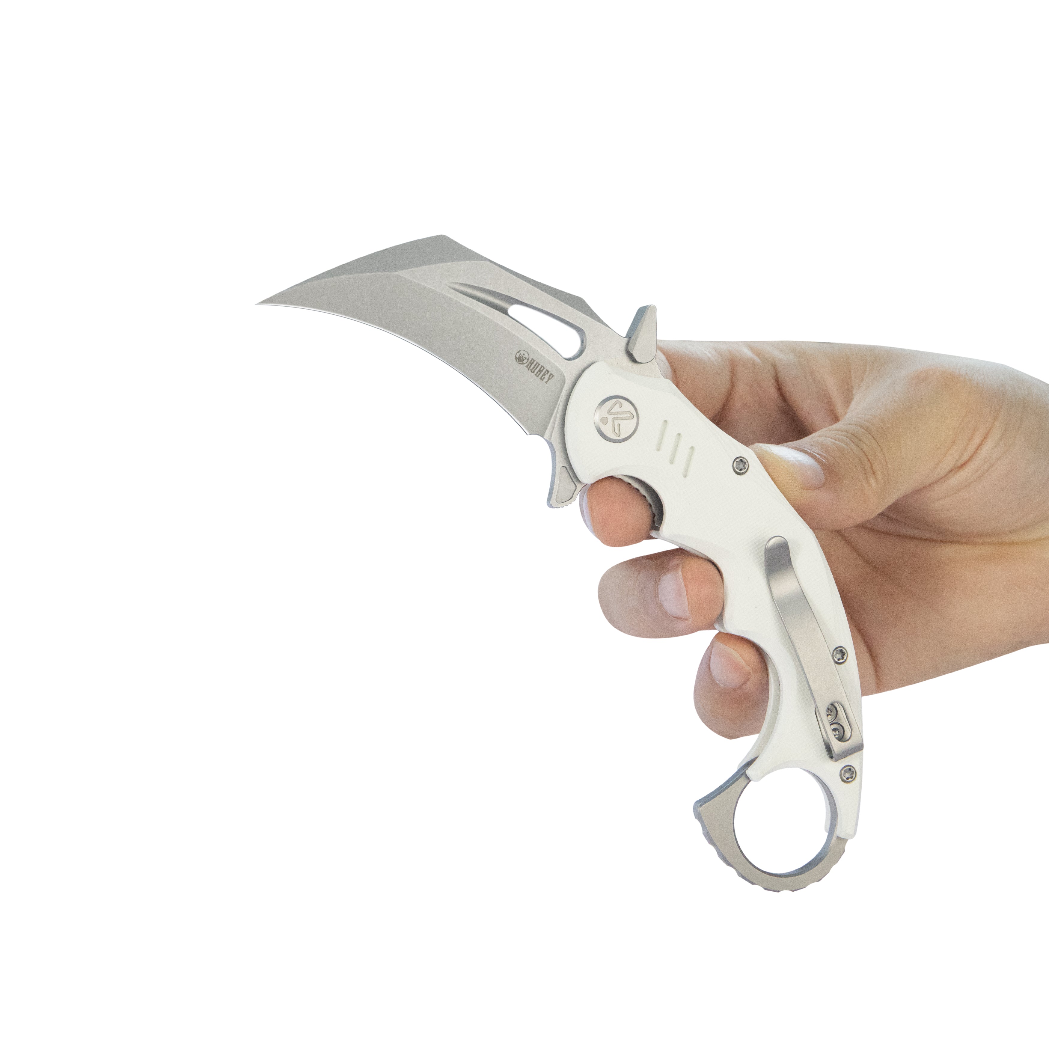 Kubey Mini Wrath Karambit Folding Knife White G-10 Handle 2.44" Beadblast 14C28N Blade KU262K