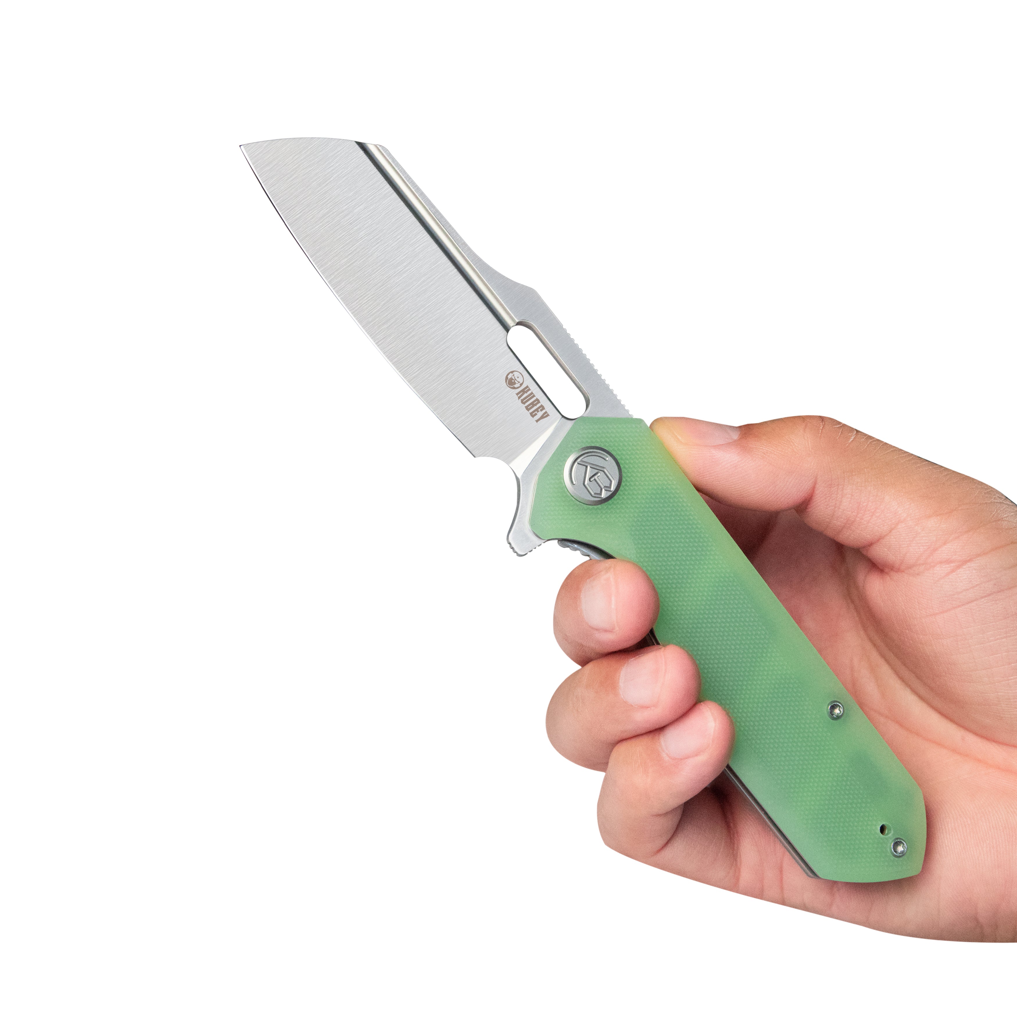 Kubey Atlas Liner Lock Folding Knife Jade G10 Handle 3.31" Satin 14C28N KU328I