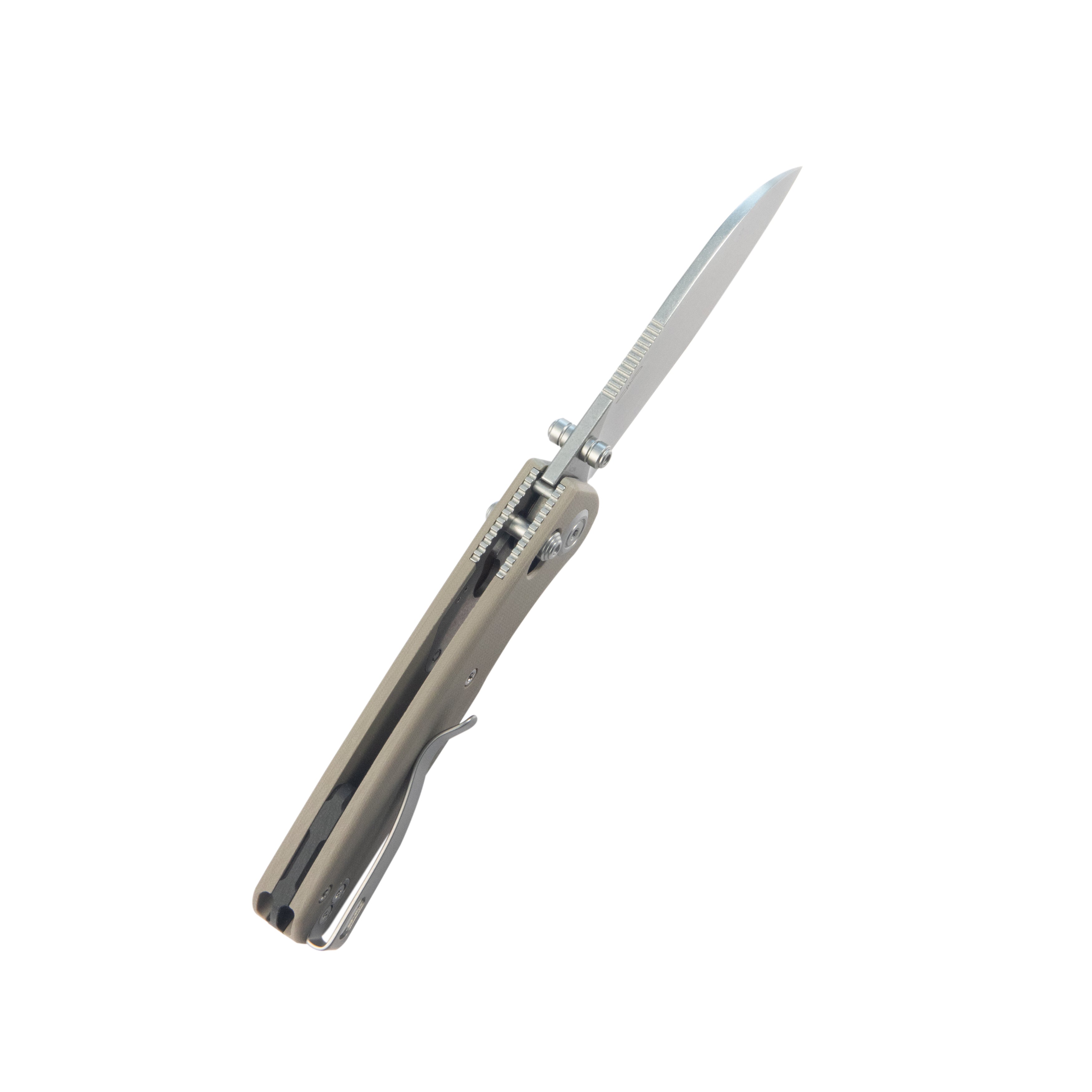 Kubey Breeze Every Carry Pocket Knife Crossbar Lock Tan G10 Handle 3.03" Stonewash 14C28N Blade KU288C