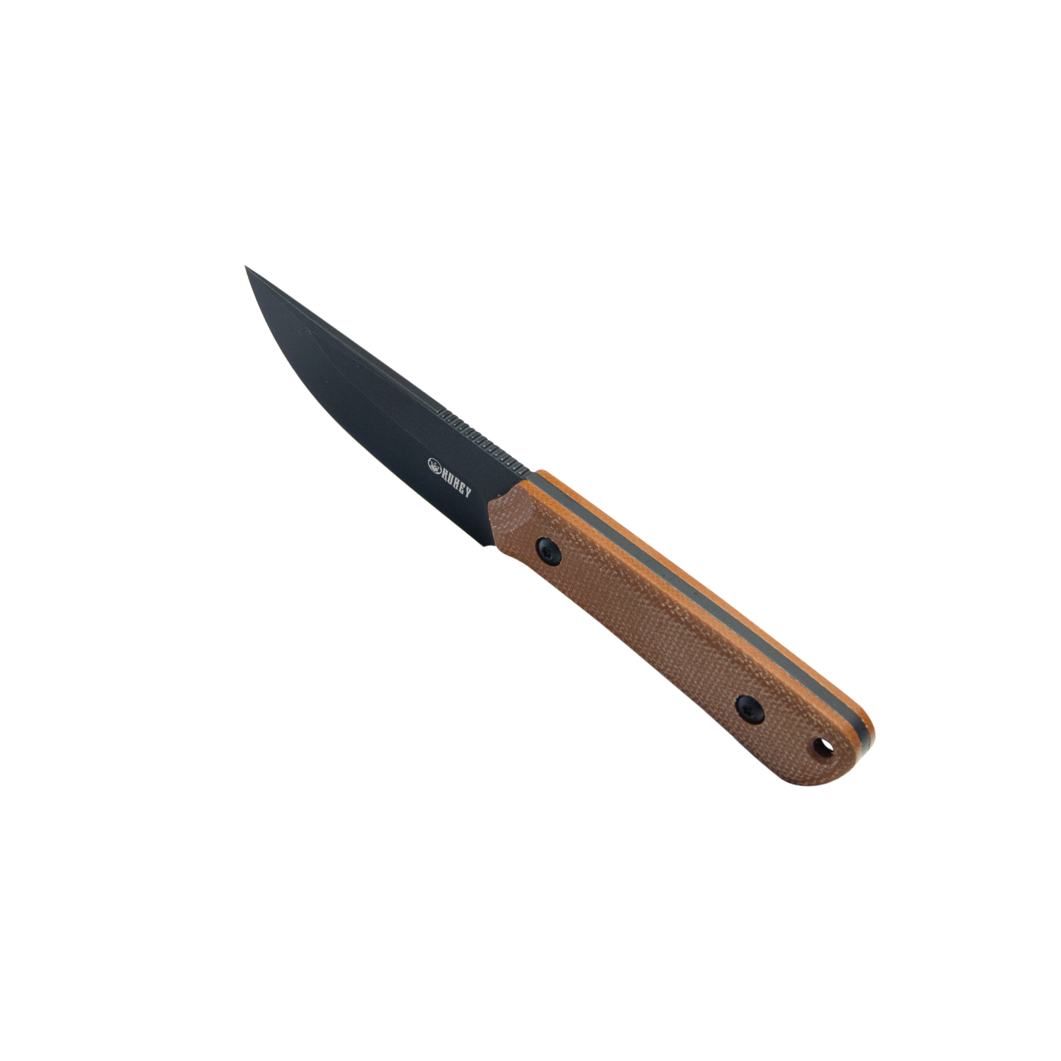 Kubey Thorn Fixed Blade Knife Brown Micarta Handle 2.8" Blackwash 14C28N Blade KU413F