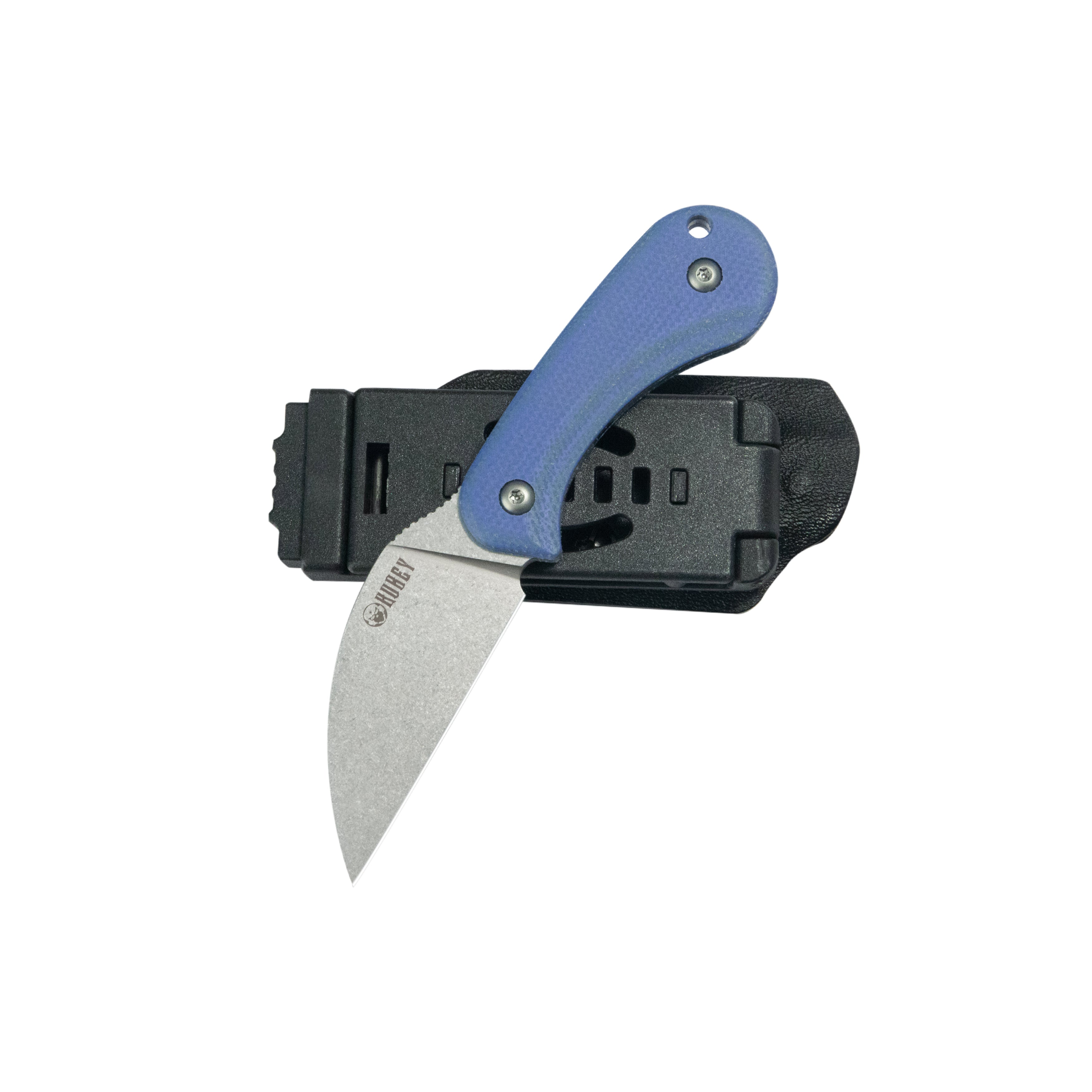 Kubey Pixie Fixed Blade Knife Blue Micarta Handle 2.36" Beadblast 14C28N Blade KU424B