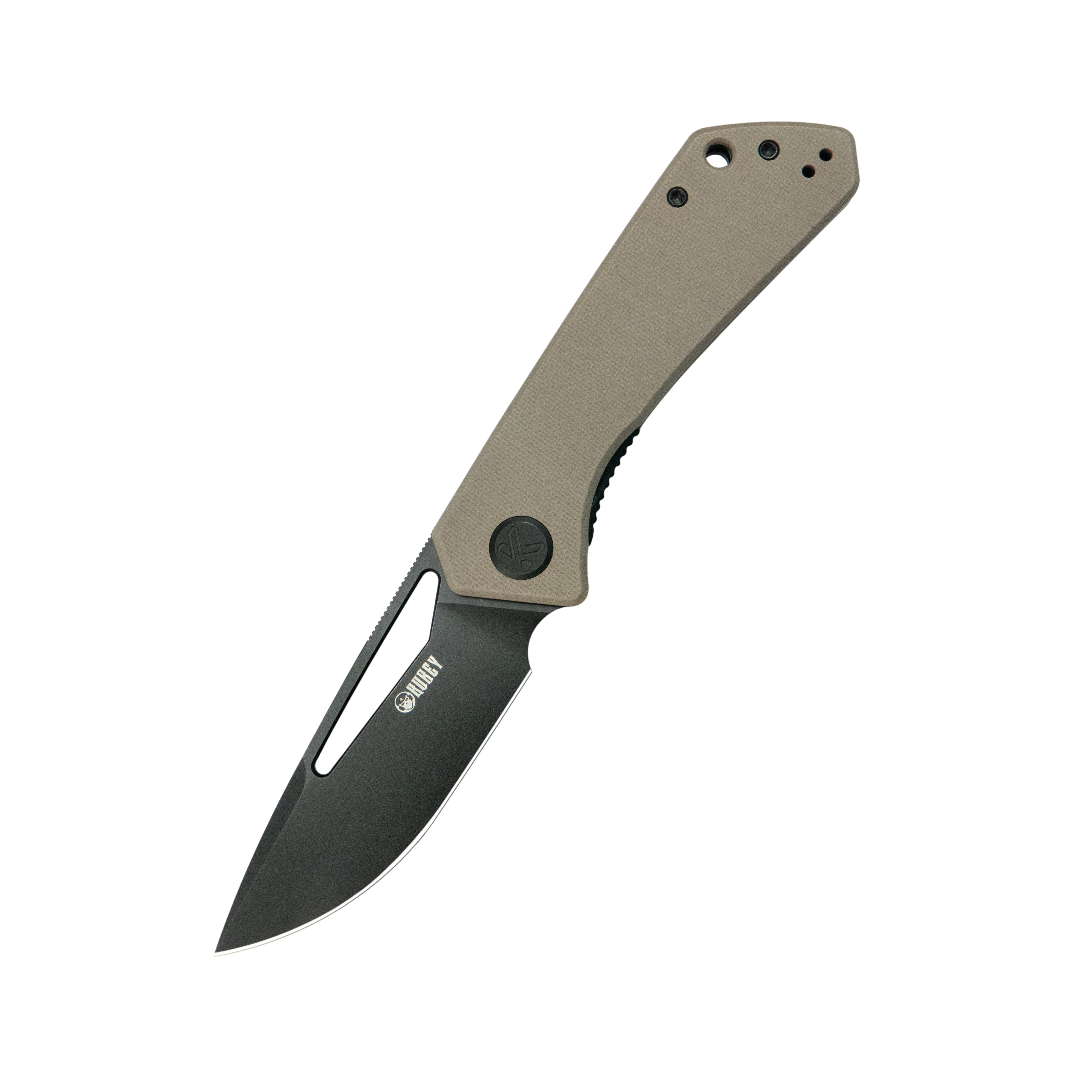 Kubey Thalia Front Flipper EDC Pocket Folding Knife Tan G10 Handle 3.27" Blackwash 14C28N KU331U