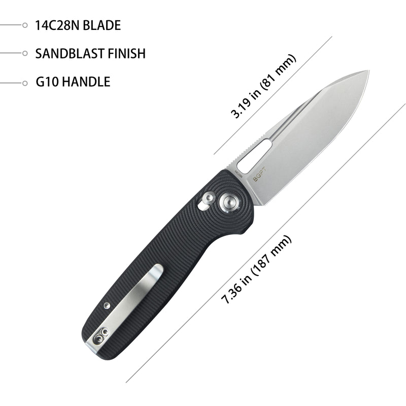 Bluff Axis lock Everyday Carry Folding Knife Black G10 Handle 3.19" Sandblast 14C28N KU248D