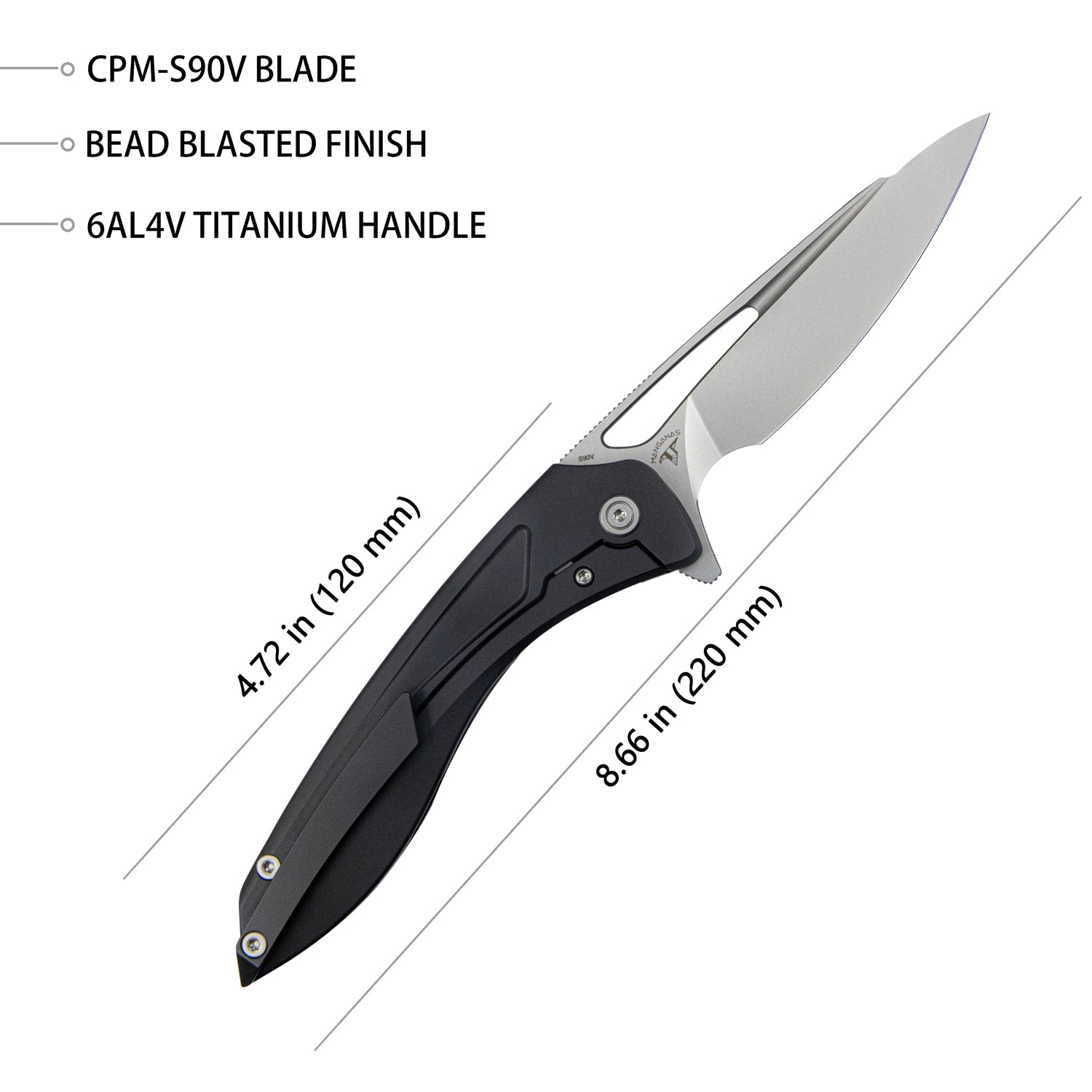 Kubey Velocé Frame Everyday Carry Gentlmans Pocket Knife Black Ti Handle 3.94'' Sandblasted S90V Blade KB171G