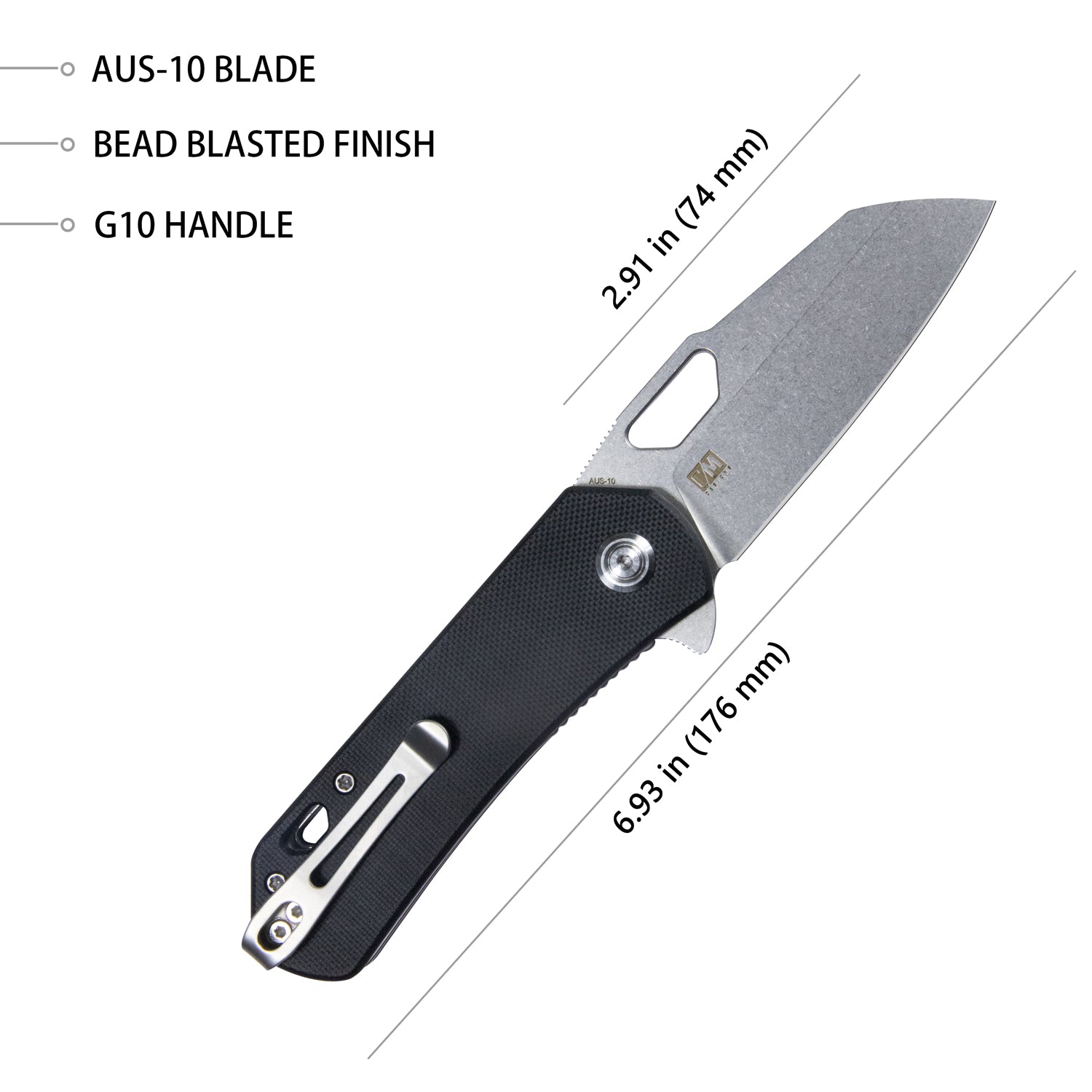 Duroc Liner Lock Flipper Small Pocket Folding Knife Black G10 Handle Fruit knives 2.91" Bead Blasted AUS-10 KU332I