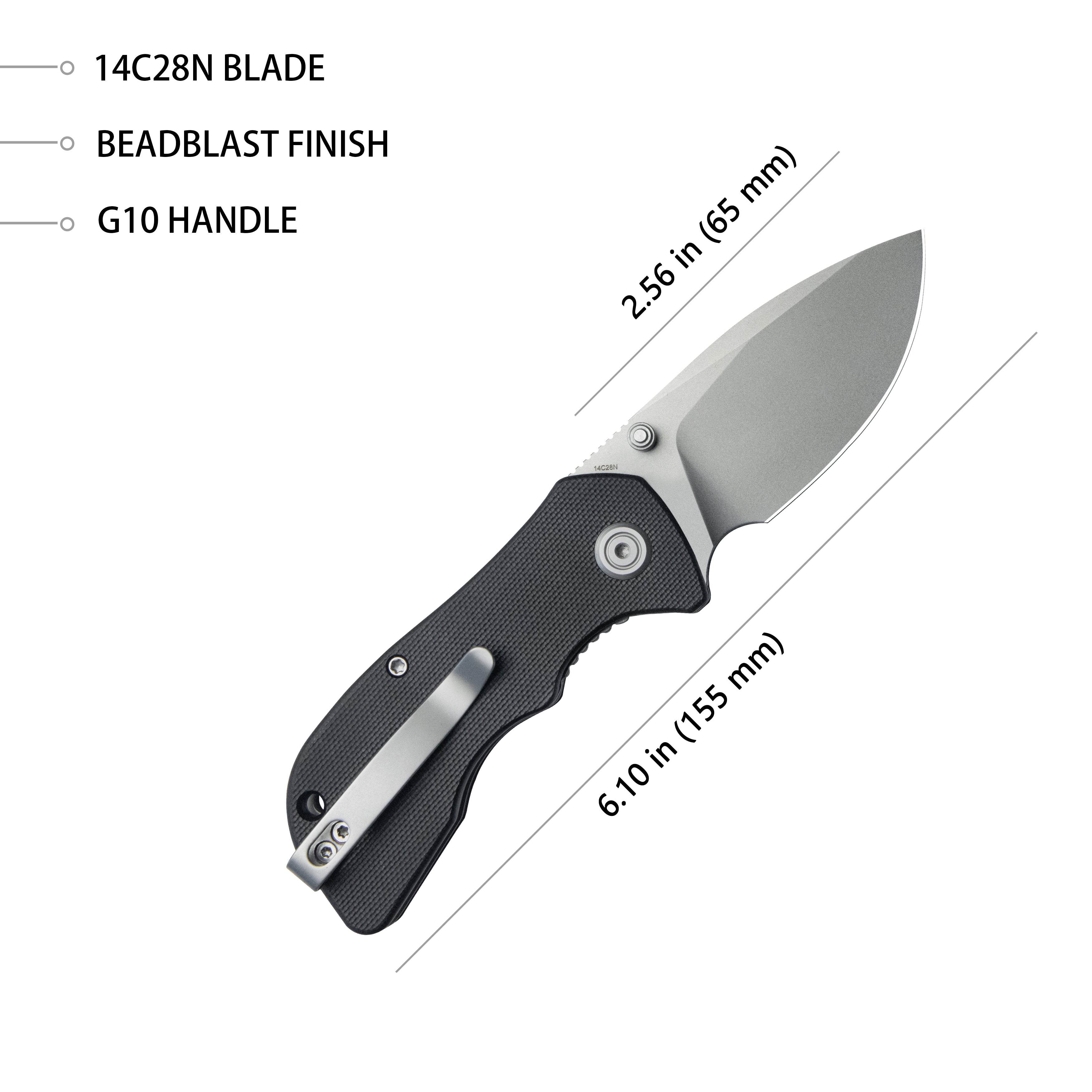 Kubey Karaji Liner Lock Dual Thumb Studs Open Folding Pocket Knife Black G10 Handle 2.56" Beadblast 14C28N KU180L