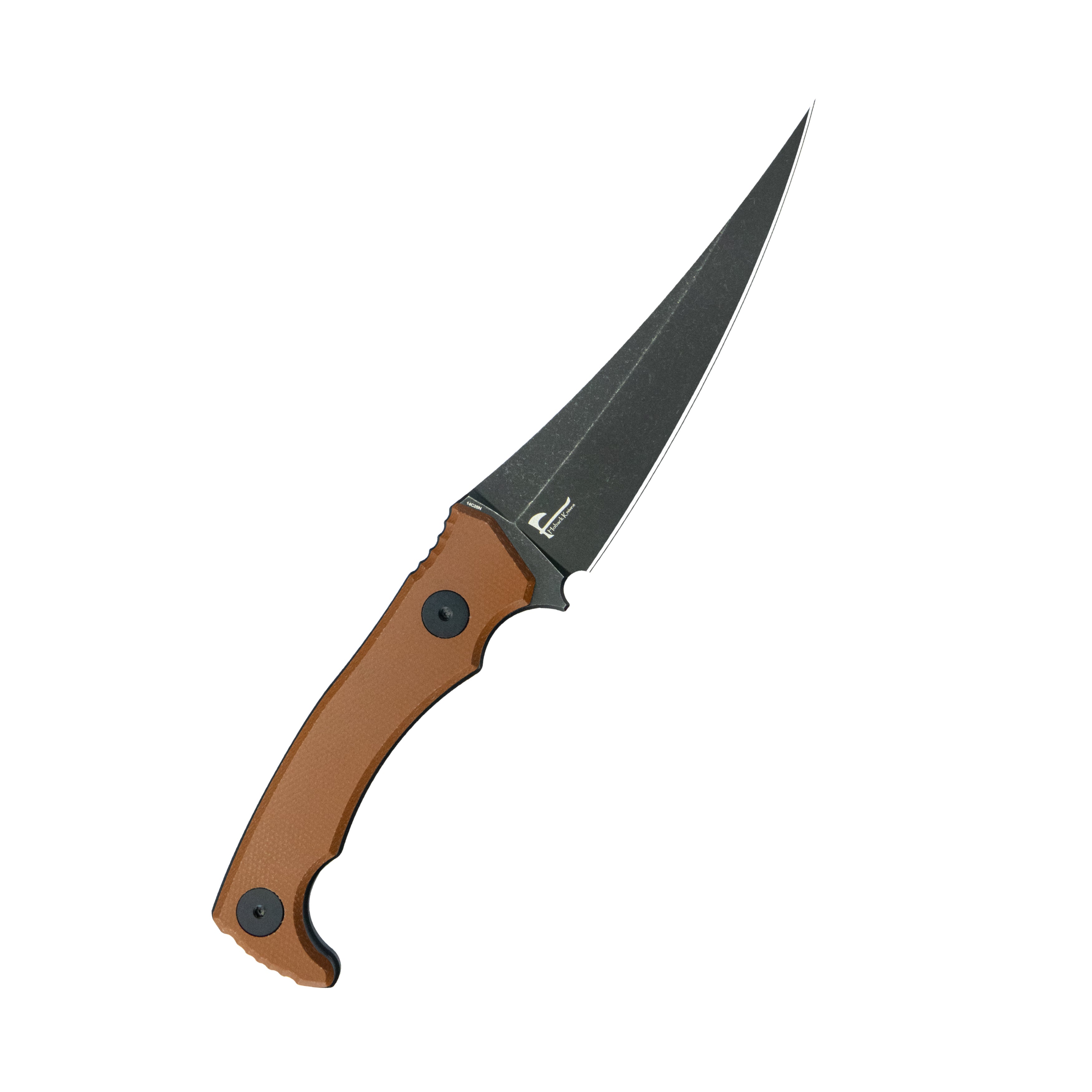 Kubey Sicarii Fixed Blade Knife Brown Micarta Handle 4.57" Blackwash 14C28N Blade KU477F