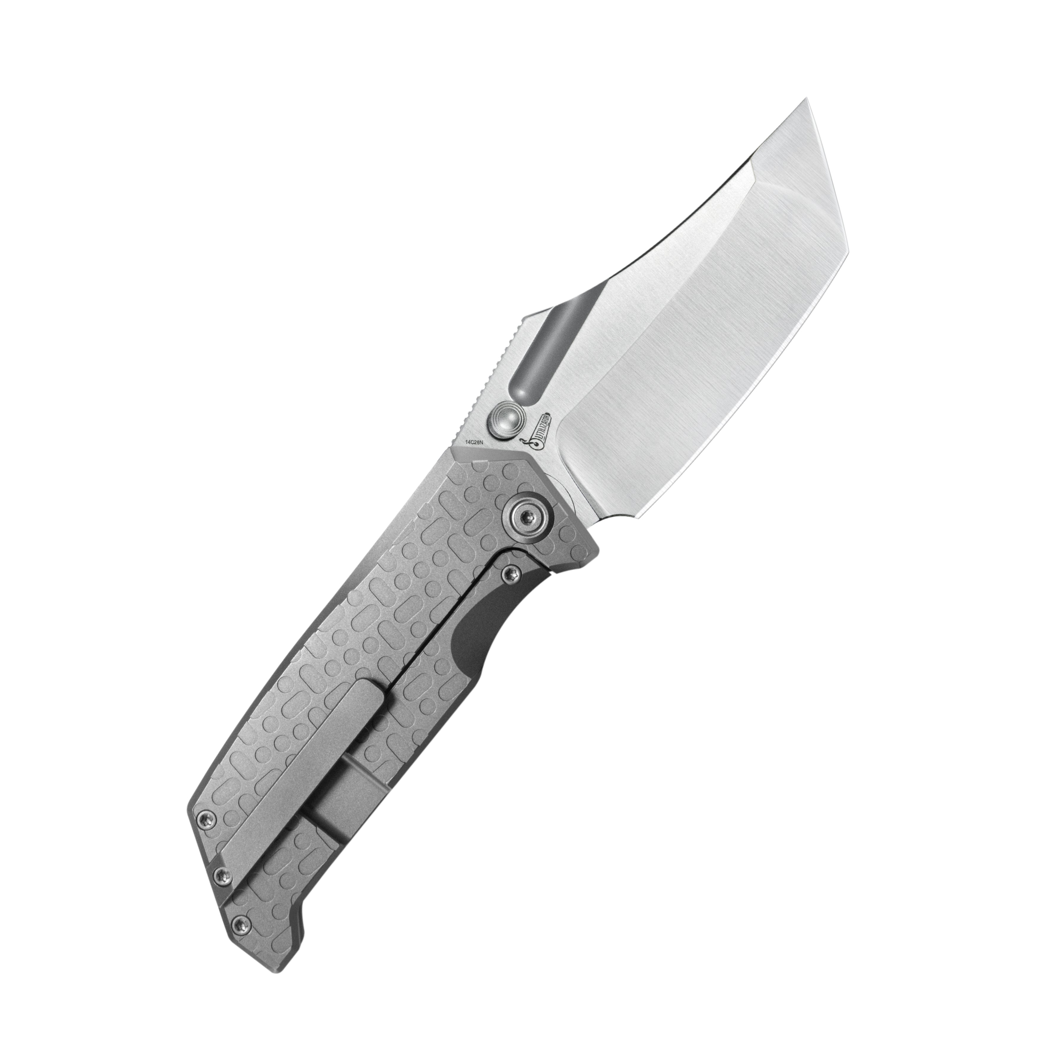 Kubey Hamster Frame Lock Folding Knife Grey Titanium Handle 3.46" Satin 14C28N Blade KU402A