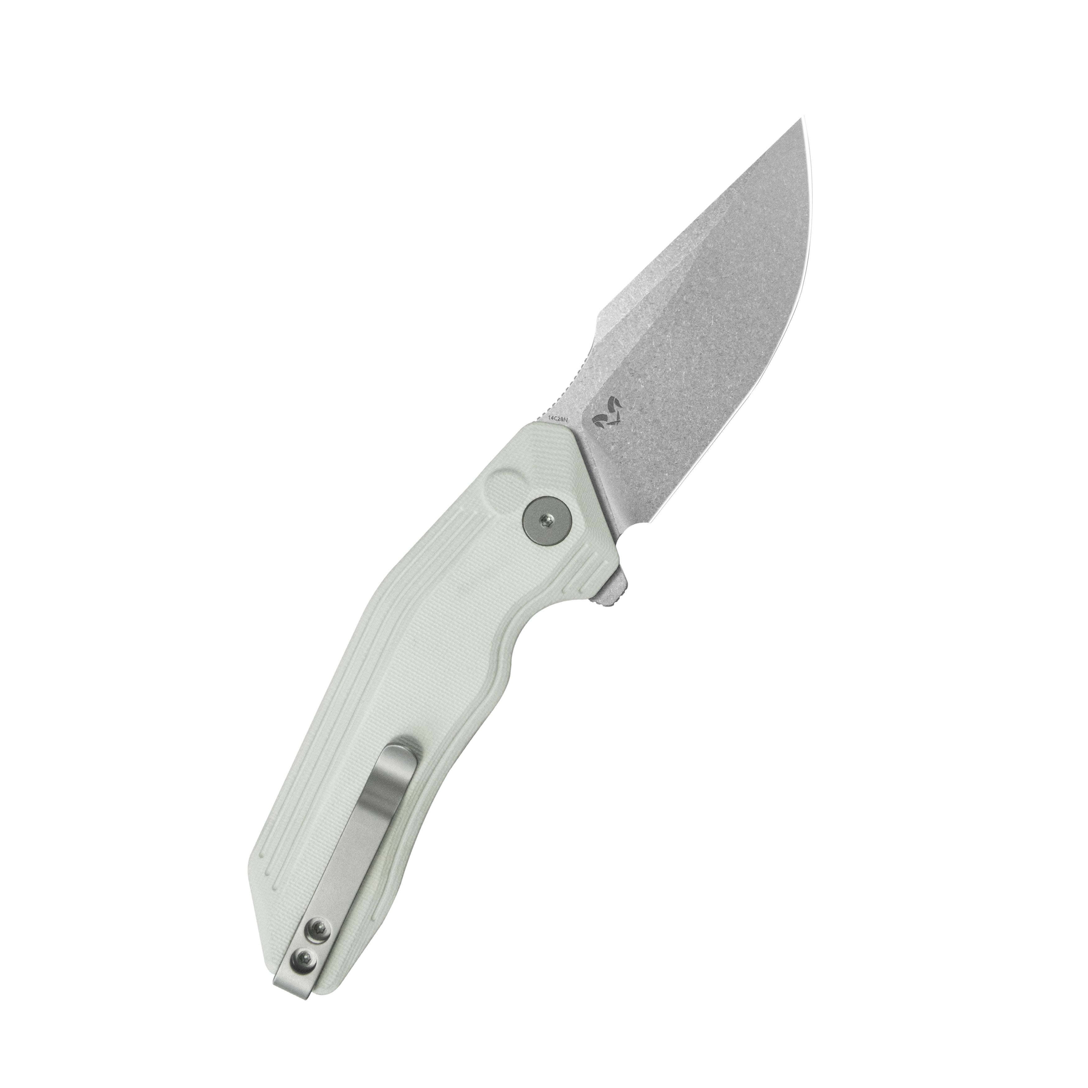 Kubey Basilisk Folding Knife Ivory G-10 Handle 3.23'' Stonewashed 14C28N Blade KU391D