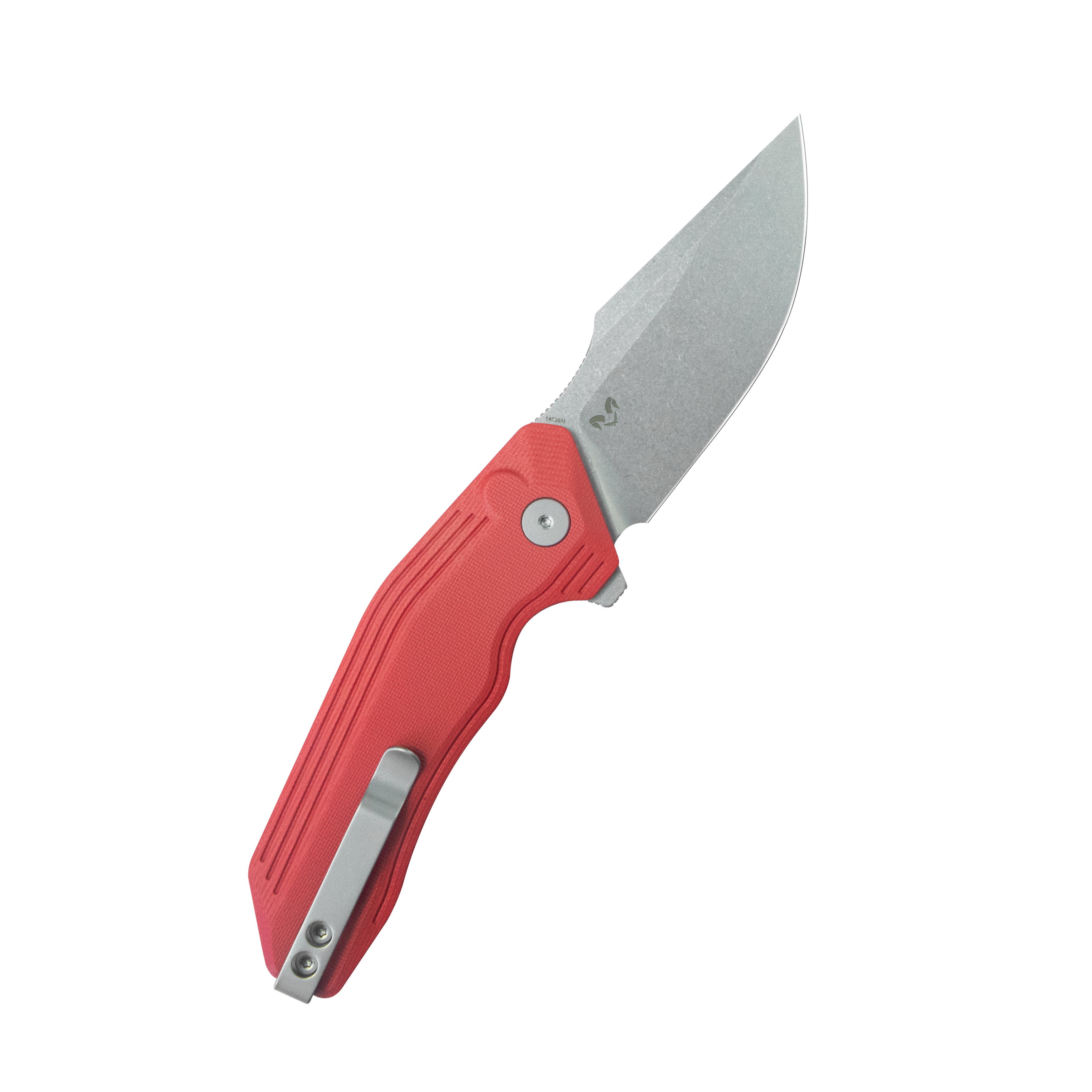 Kubey Basilisk Folding Knife Red G-10 Handle 3.23'' Stonewashed 14C28N Blade KU391E