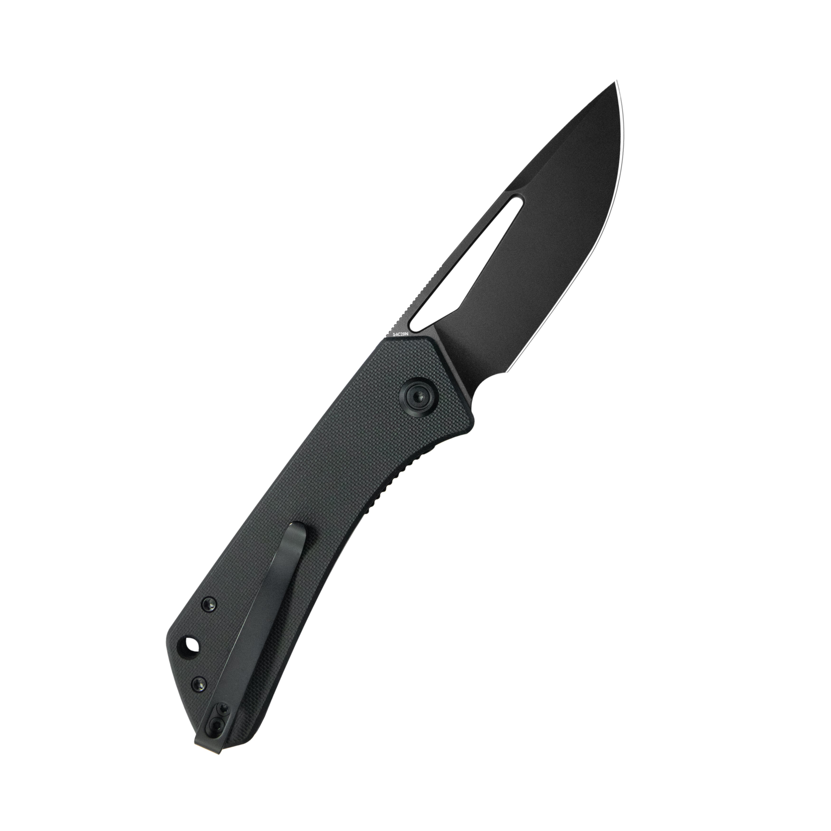 Kubey Thalia Front Flipper EDC Pocket Folding Knife Black G10 Handle 3.27" Blackwash 14C28N KU331S