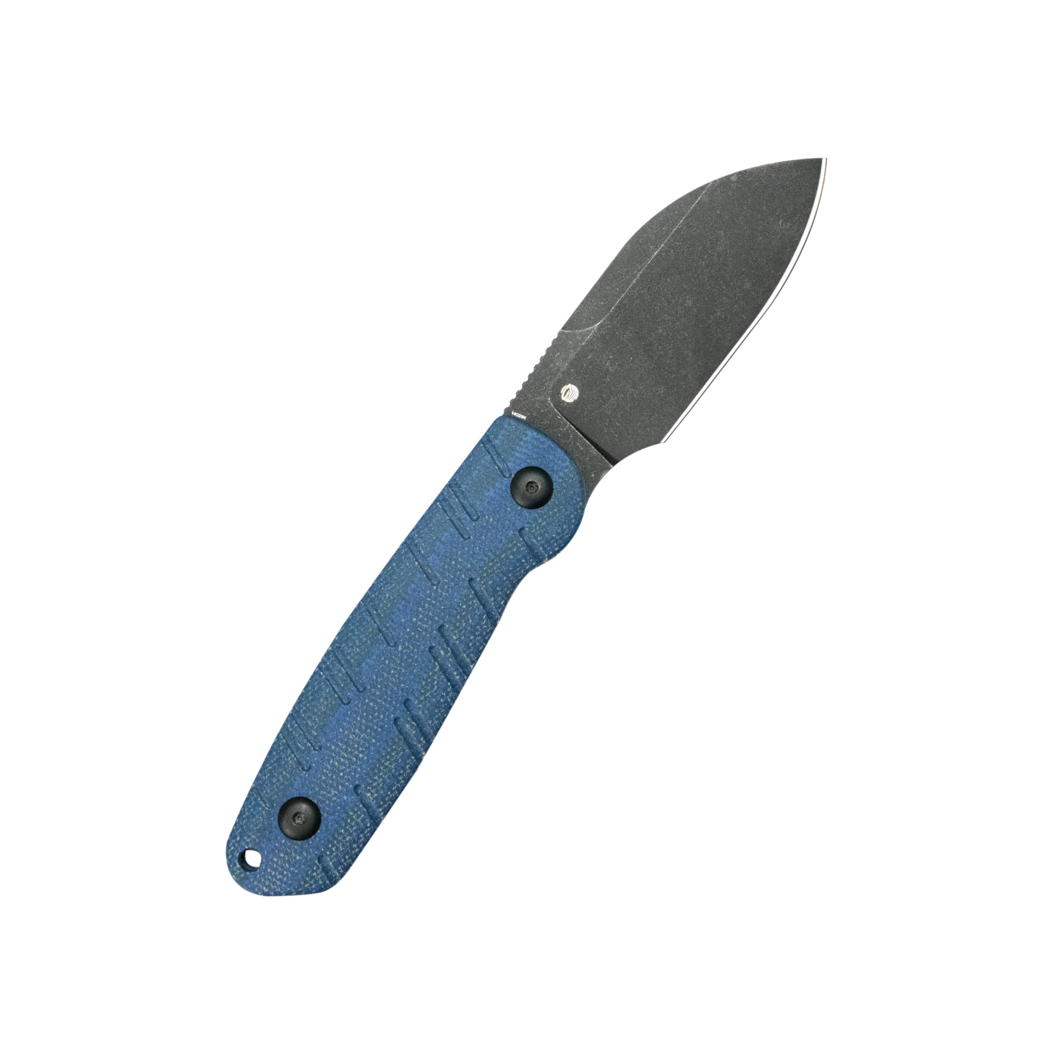Kubey Microburst Fixed Blade Knife Blue Micarta Handle 2.95" Blackwash 14C28N Blade KU455C