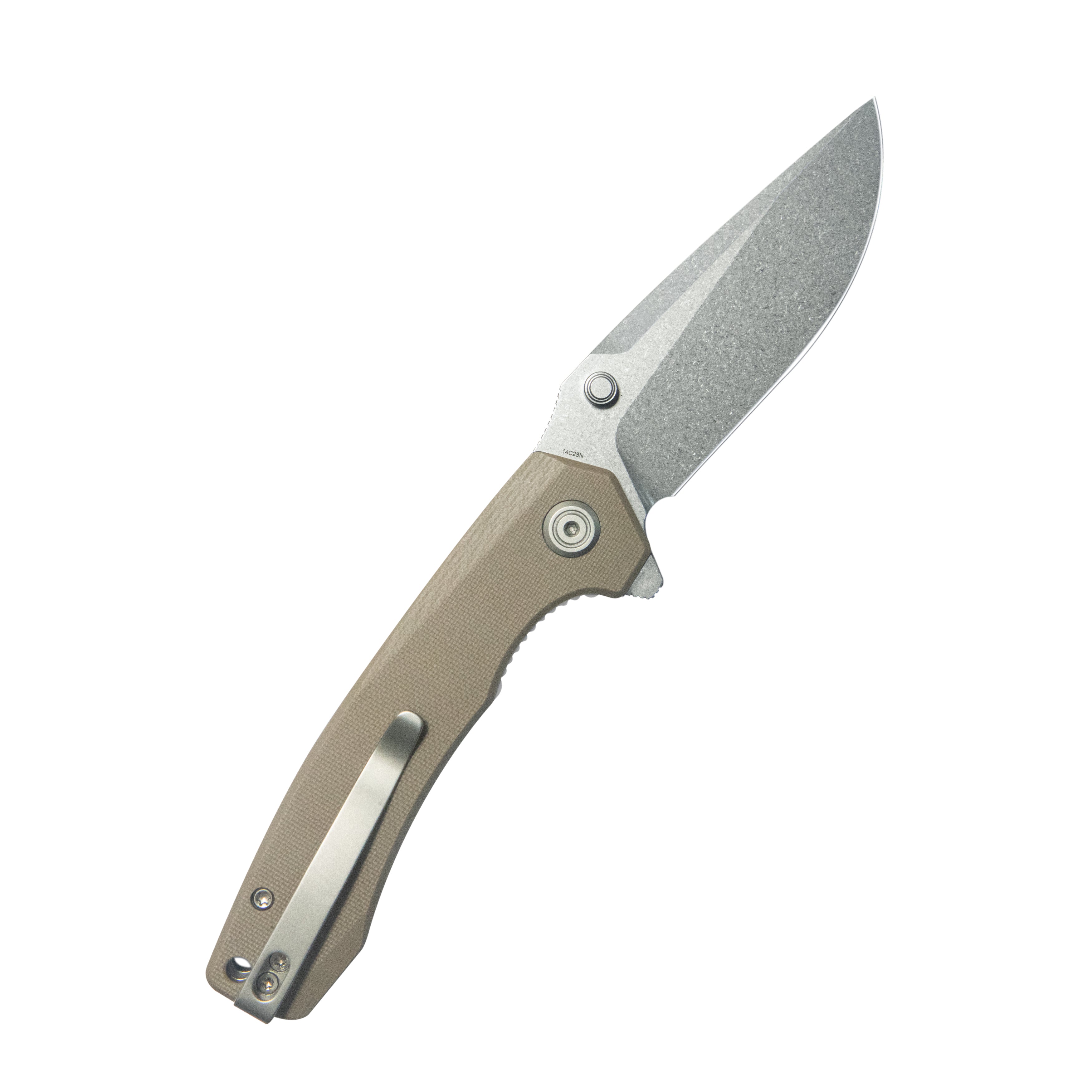 Calyce Liner Lock Flipper Folding Knife Tan G10 Handle 3.27" Bead Blasted 14C28N KU901P