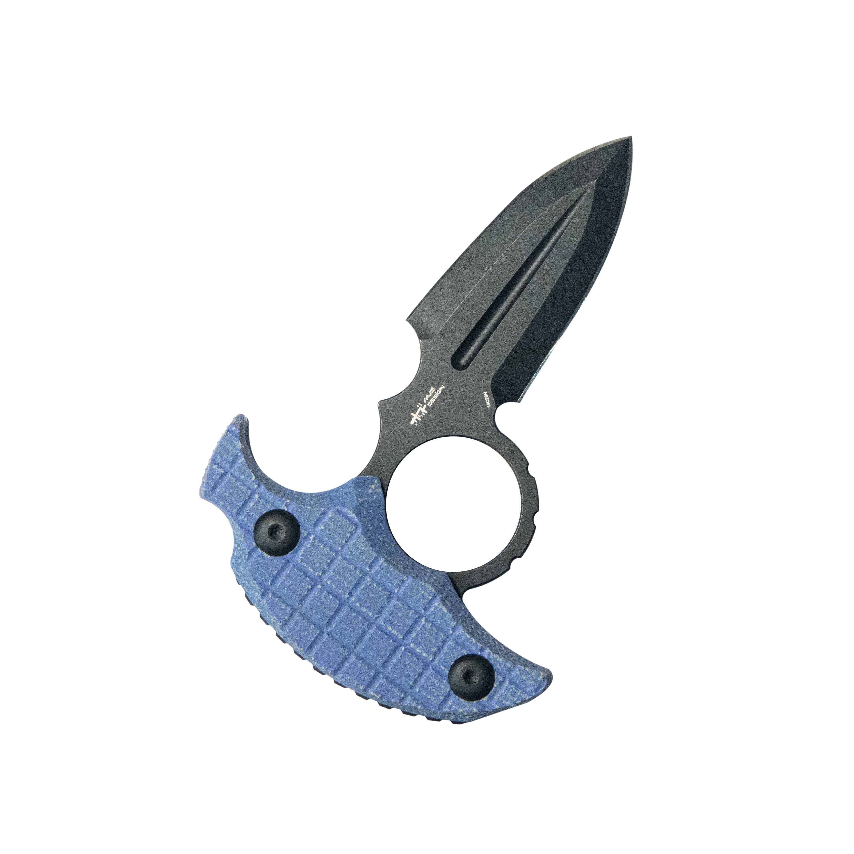 Kubey Cavy Fixed Blade Knife Blue Micarta Handle 2.95'' Blackwash 14C28N Blade KU403C