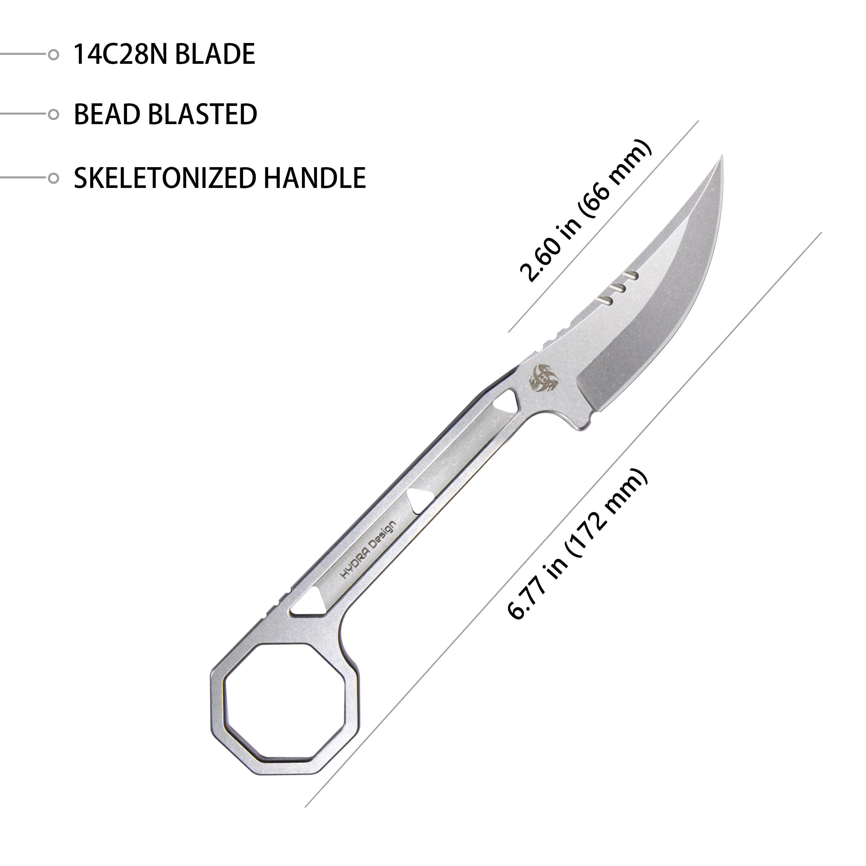 Kubey 12.7 Every Day Carry Fixed Blade Knife Skeletonized Handle 2.60" Bead Blaseted 14C28N KU362