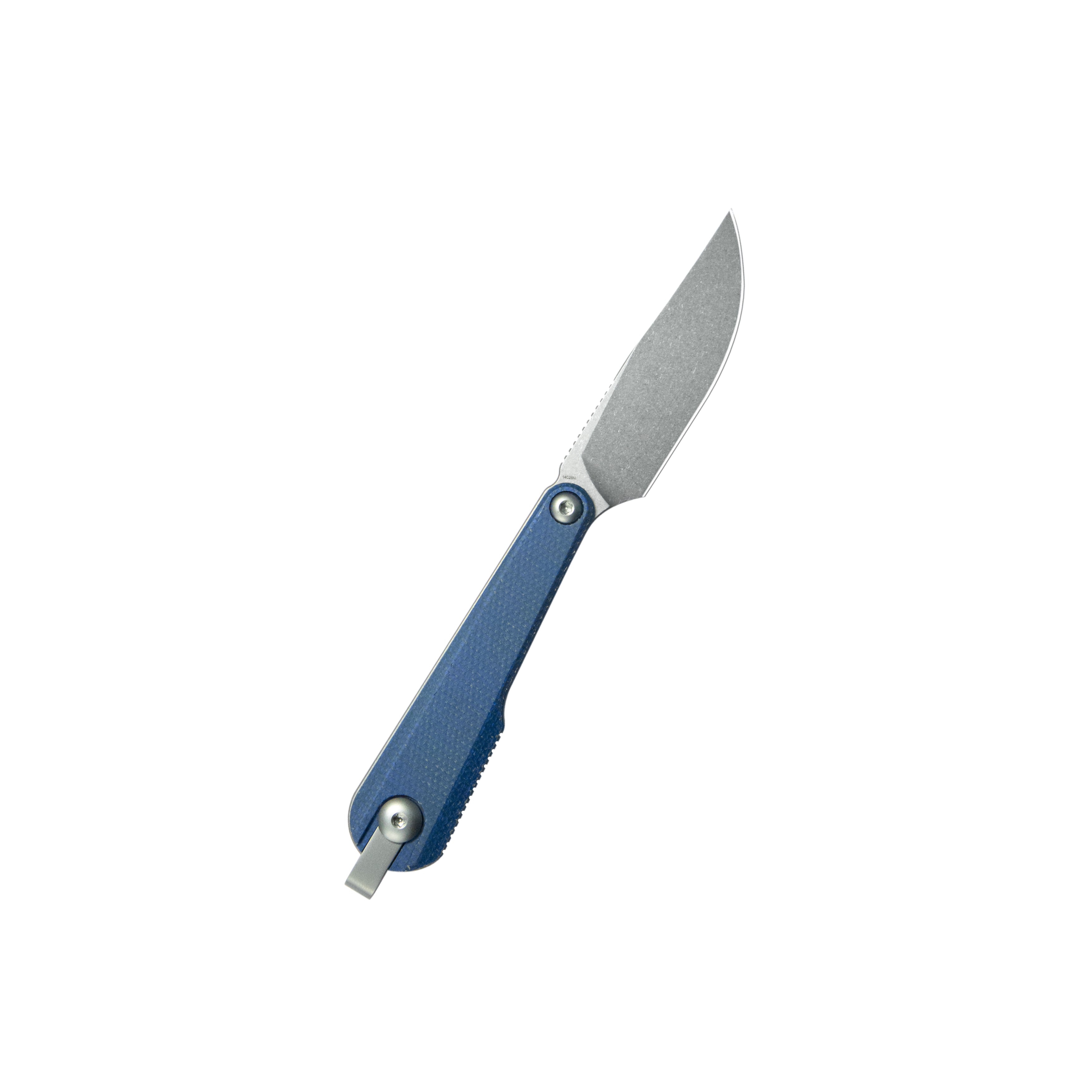 Kubey YAG Fixed Blade Knife Blue Micarta Handle 2.3" Beadblast 14C28N Blade KU451B