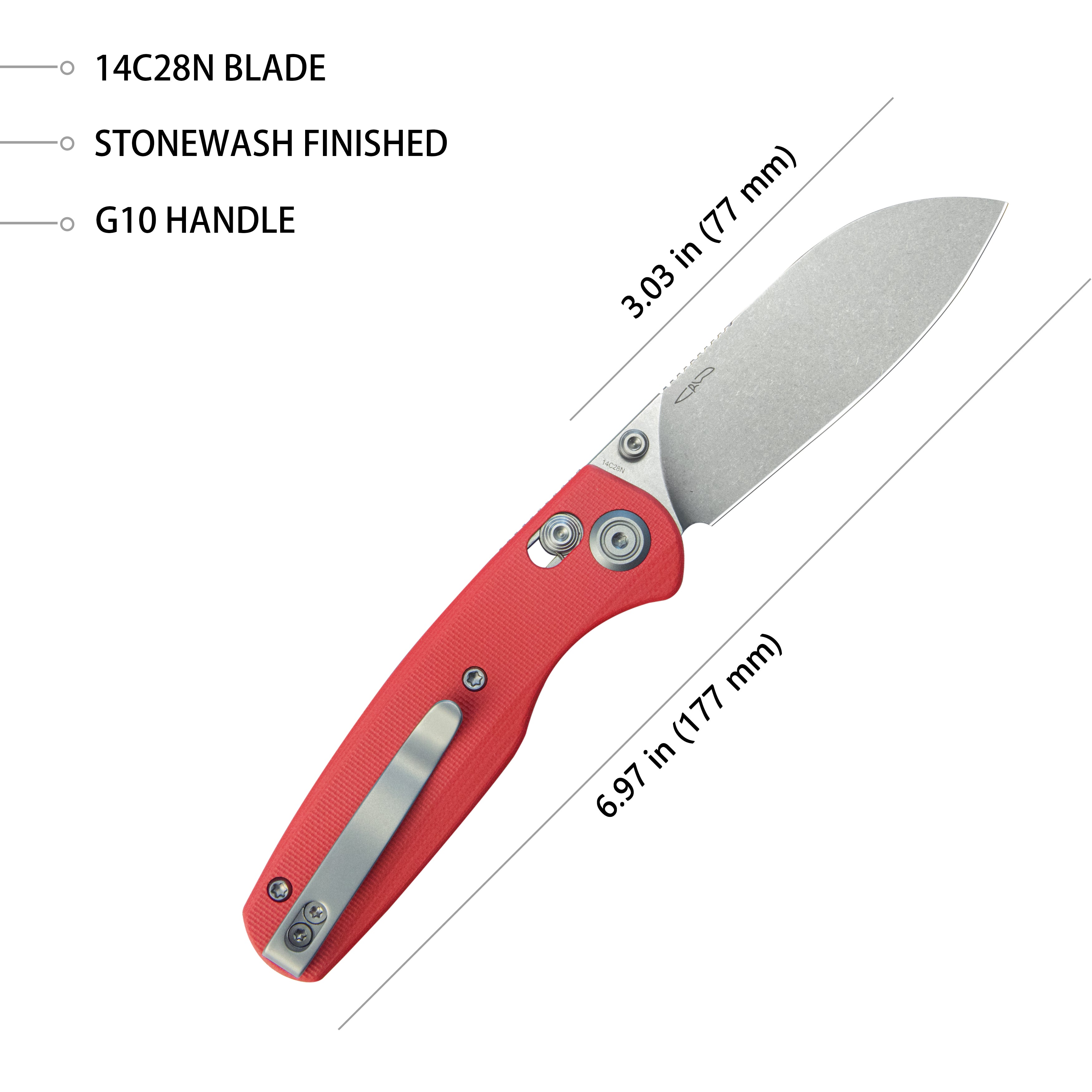 Kubey Breeze Every Carry Pocket Knife Crossbar Lock Red G10 Handle 3.03" Stonewash 14C28N Blade KU288B