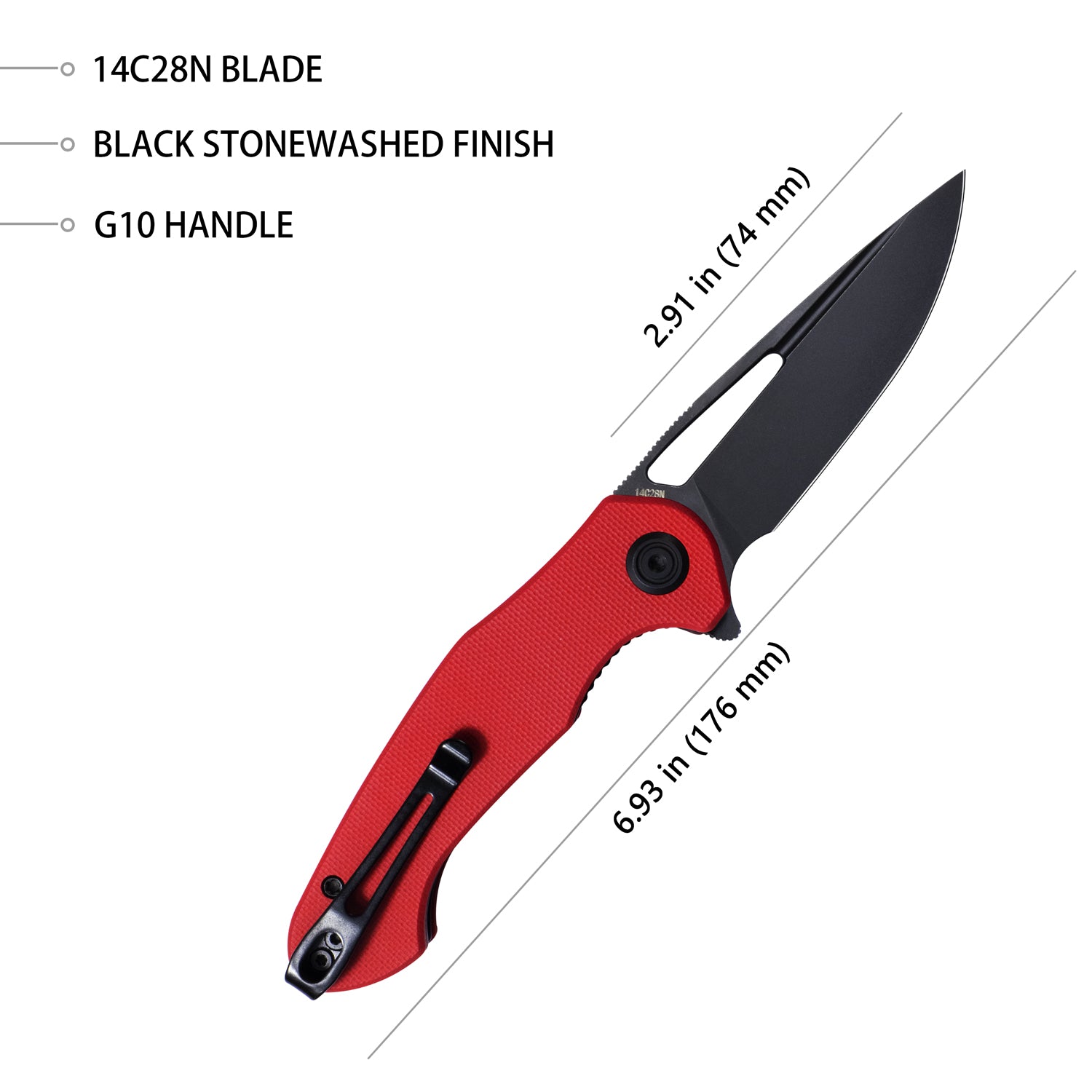 Kubey Dugu Liner Lock Folding Knife Red G10 Handle 2.91'' Dark Stonewahsed 14C28N Blade KU210F NEW