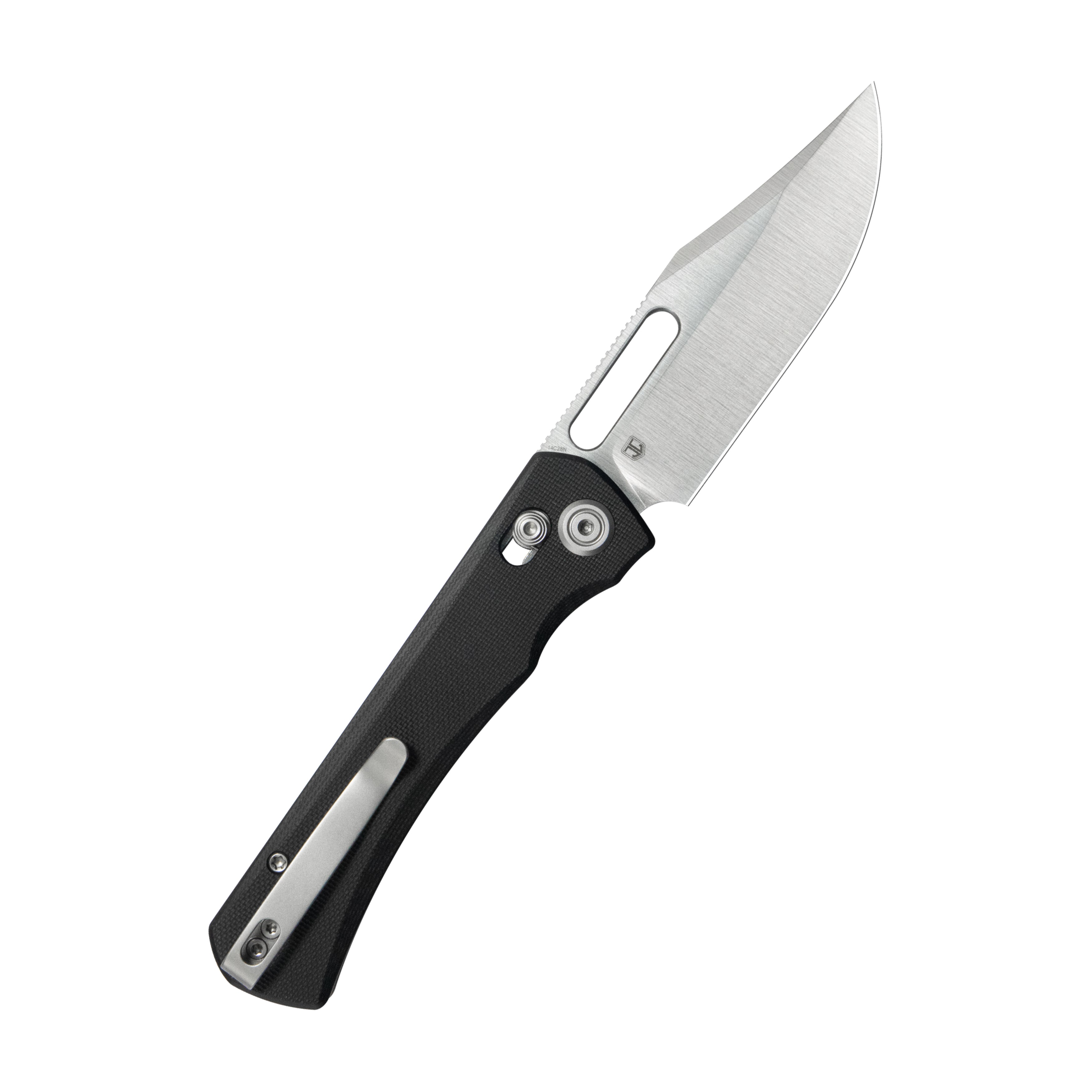 Kubey TBO Crossbar lock Everyday Carry Folding Knife Black G10 Handle 3.1" Satin 14C28N KU396A