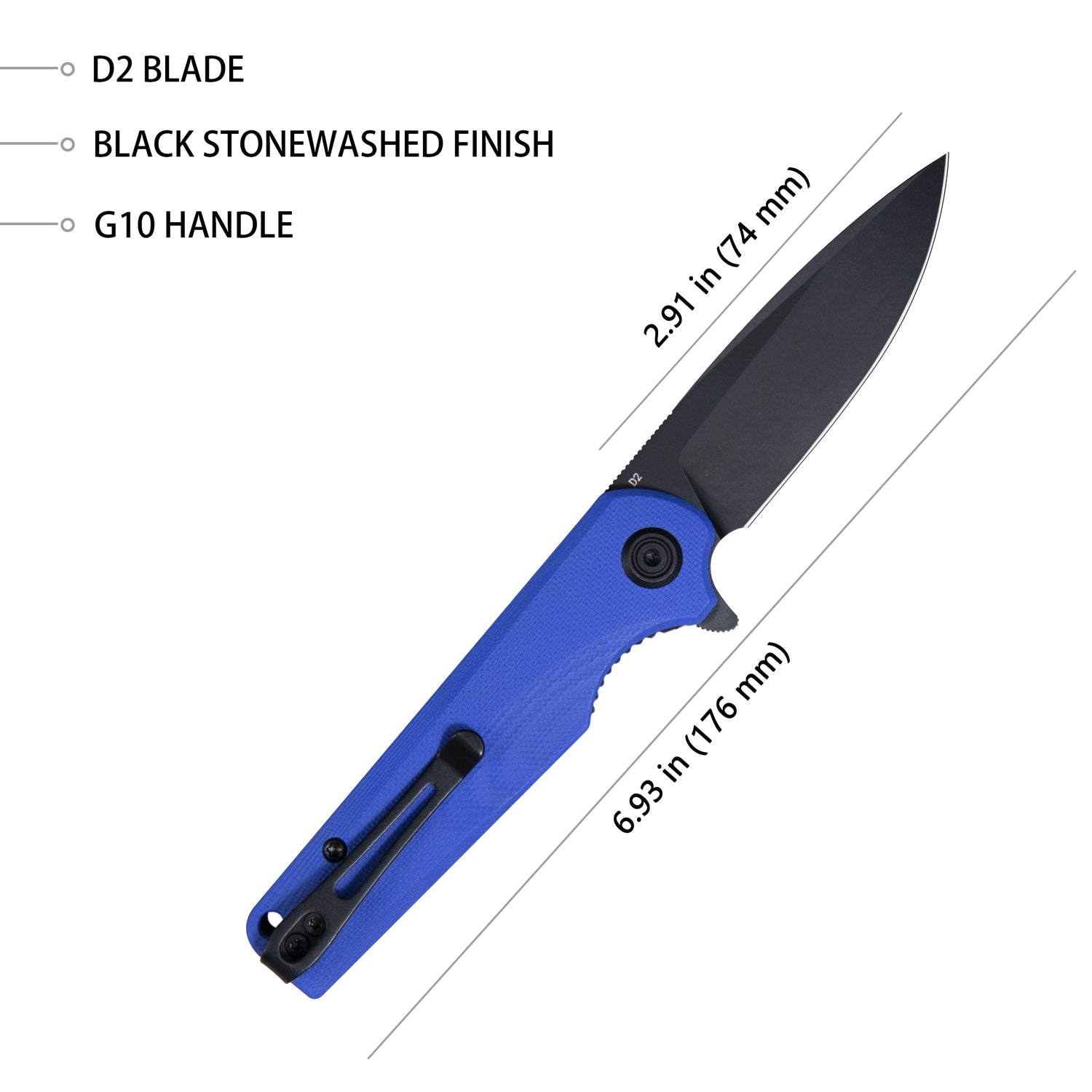 Wolverine Liner Lock Folding Knife Blue G10 Handle 2.91"  Dark Stonewashed D2 KU233F