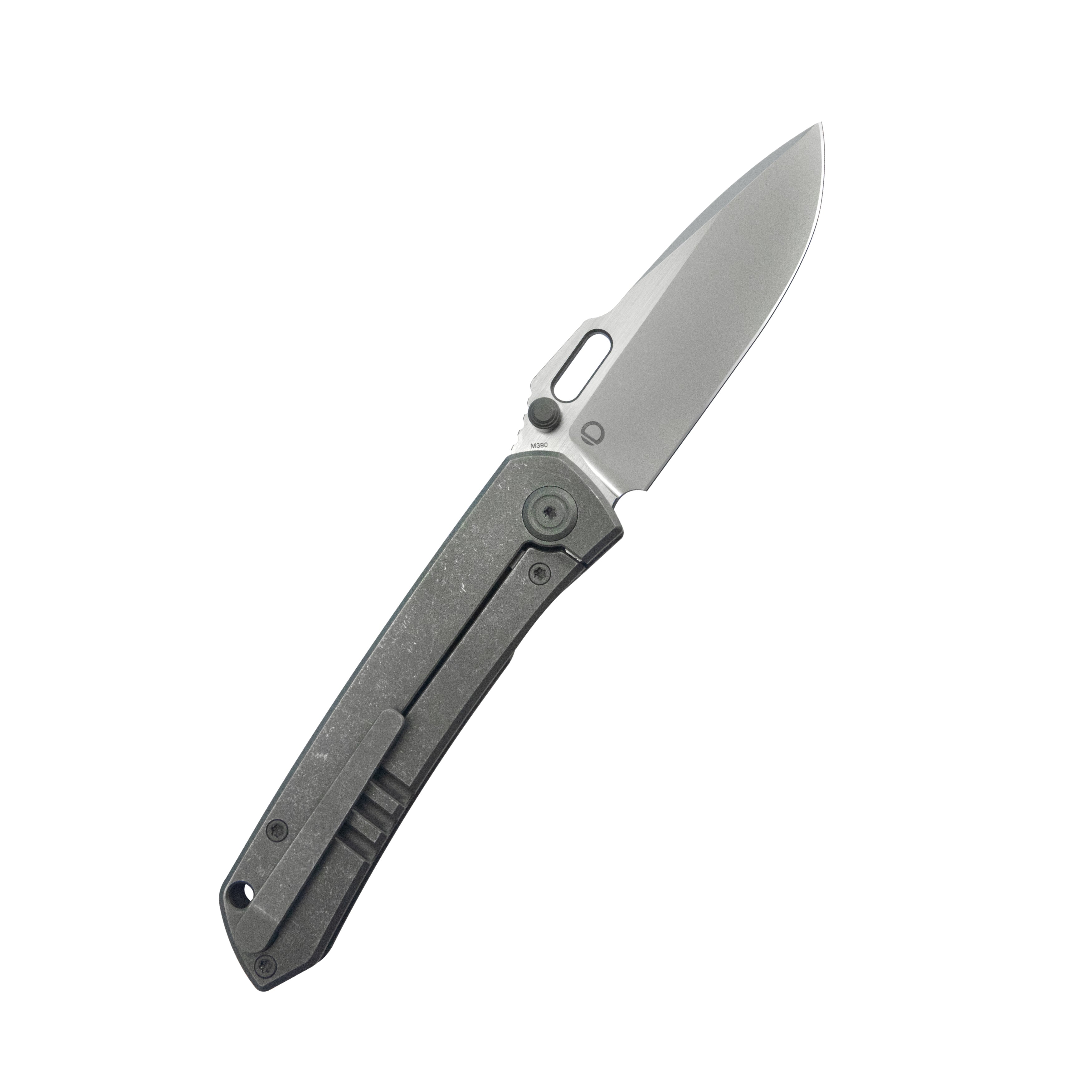 Kubey Blackout Frame Lock Folding Knife Gray Titanium Handle 3.15" Satin & Sandblast M390 KB259B