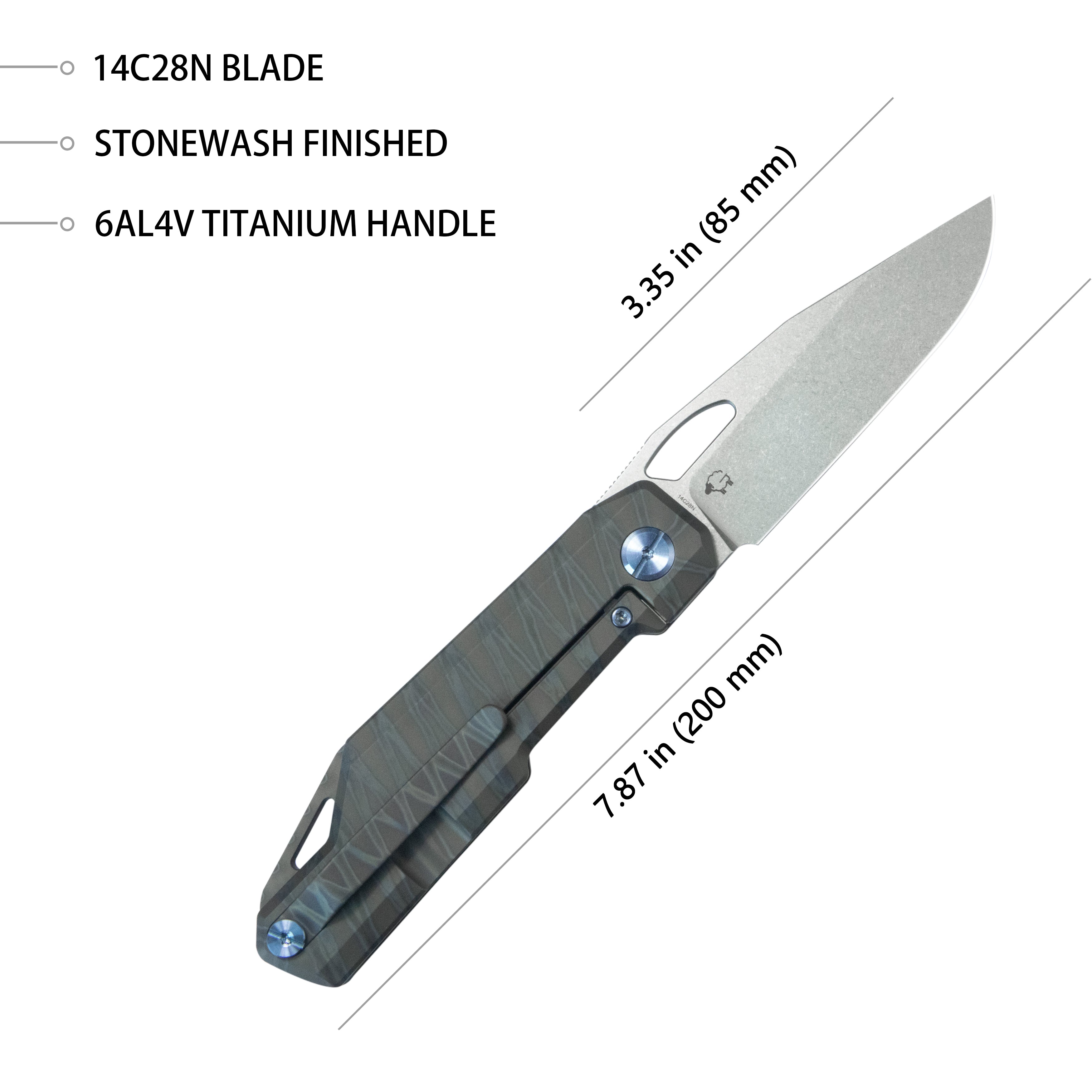 Kubey Verijero Fronter Flipper Pocket Folding Knife Flame 6AL4V Titanium Handle 3.35" Stonewashed 14C28N KB340F