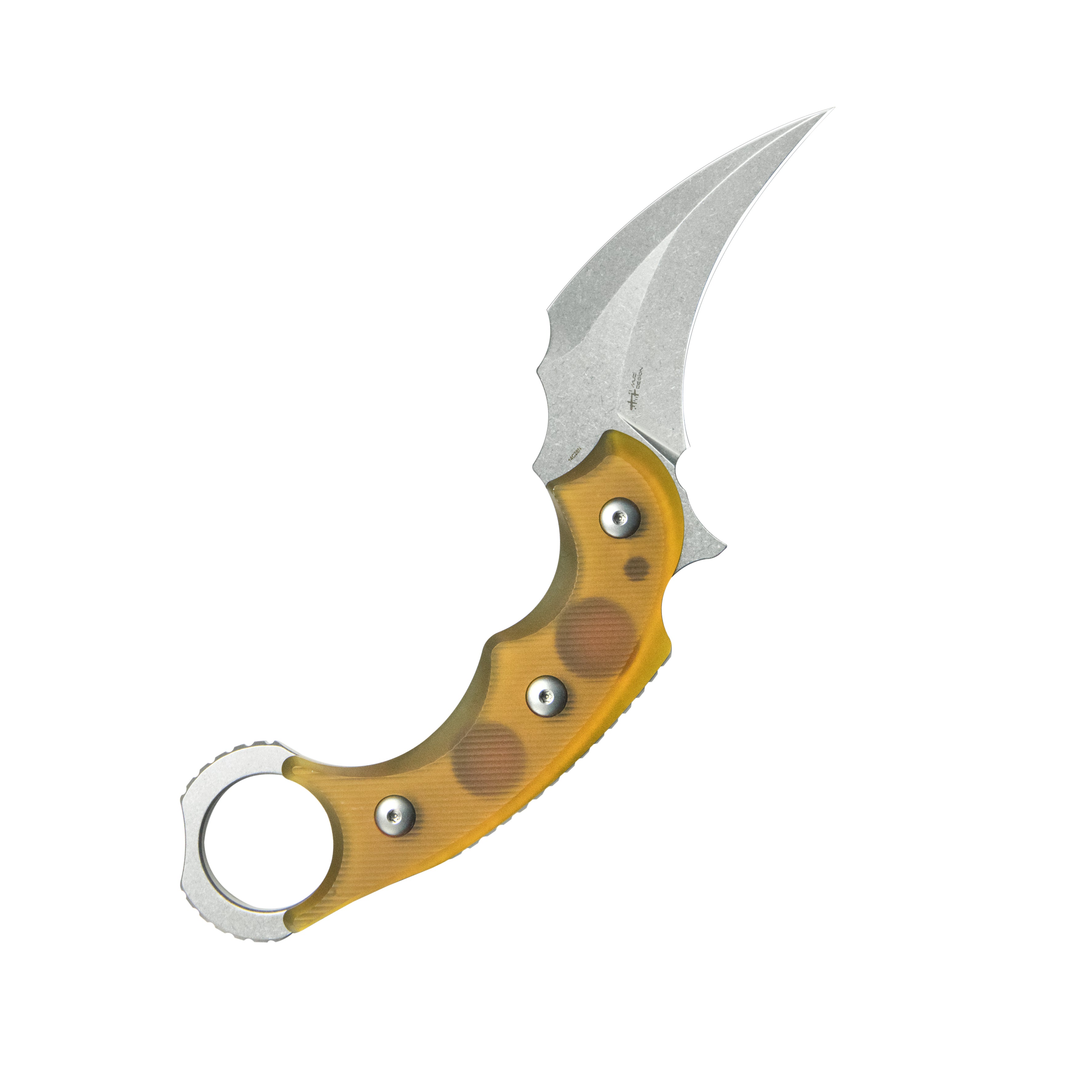 Kubey Velociraptor Pikal Karambit Fixed Blade Knife Ultem Handle 2.99" Beadblast 14C28N Blade KU448B