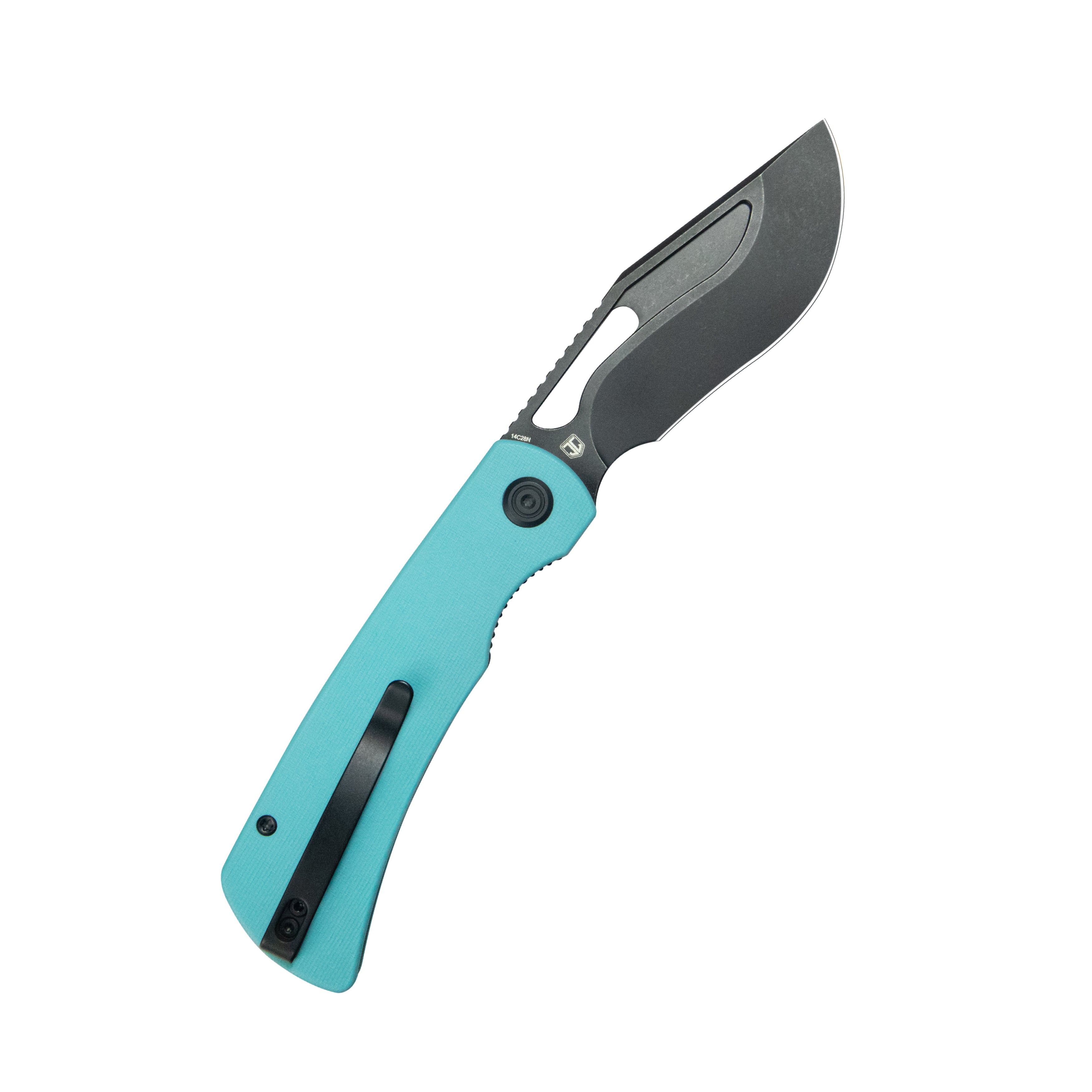 Kubey Gurkha EDC Folding Knife Tiffany Blue G-10 Handle 3.50" Blackwash Sandvik 14C28N Blade Knife KU397F