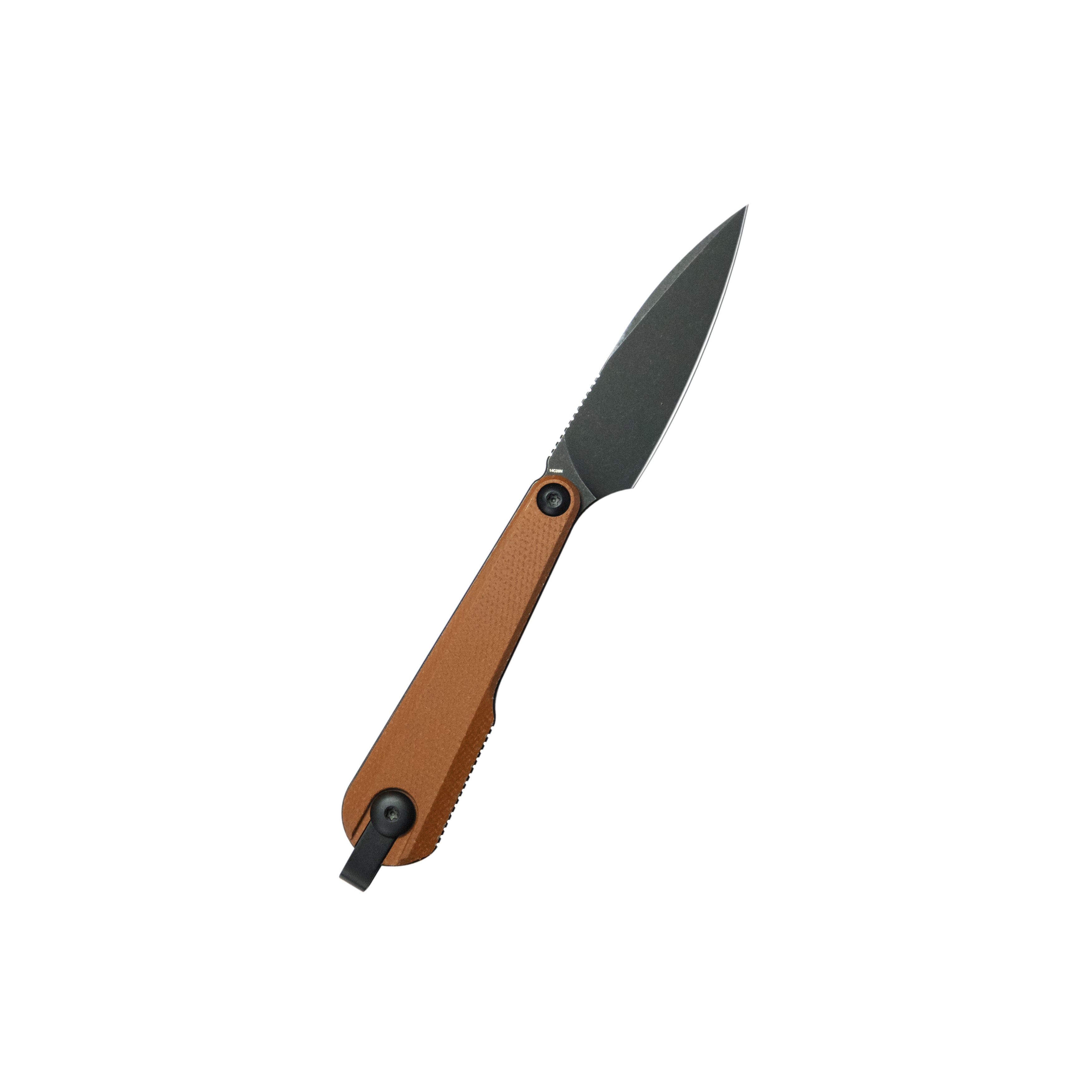 Kubey YAG Fixed Blade Knife Brown Micarta Handle 2.44" Blackwash 14C28N Blade KU452C