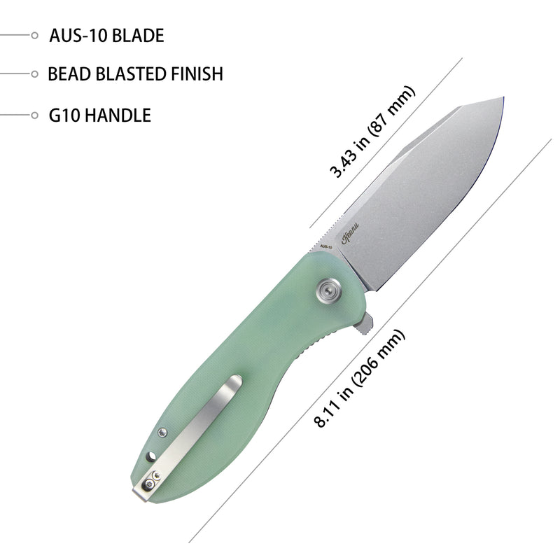 Master Chief Outdoor Folding Pocket Knife Jade G10 Handle 3.43" Beadblast AUS-10 KU358C