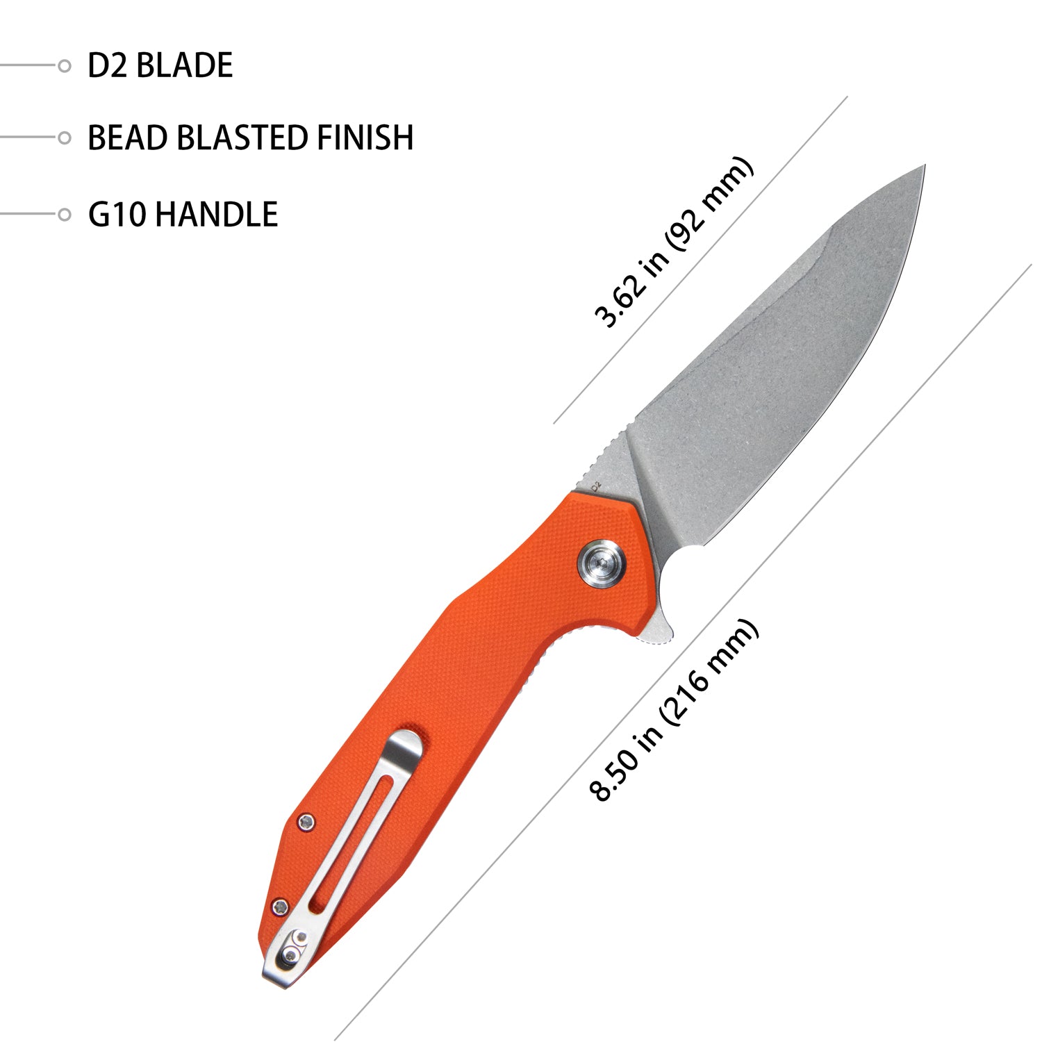 Nova Liner Lock Flipper Folding Pocket Knife Orange G10 Handle Beadblasted D2 KU117H