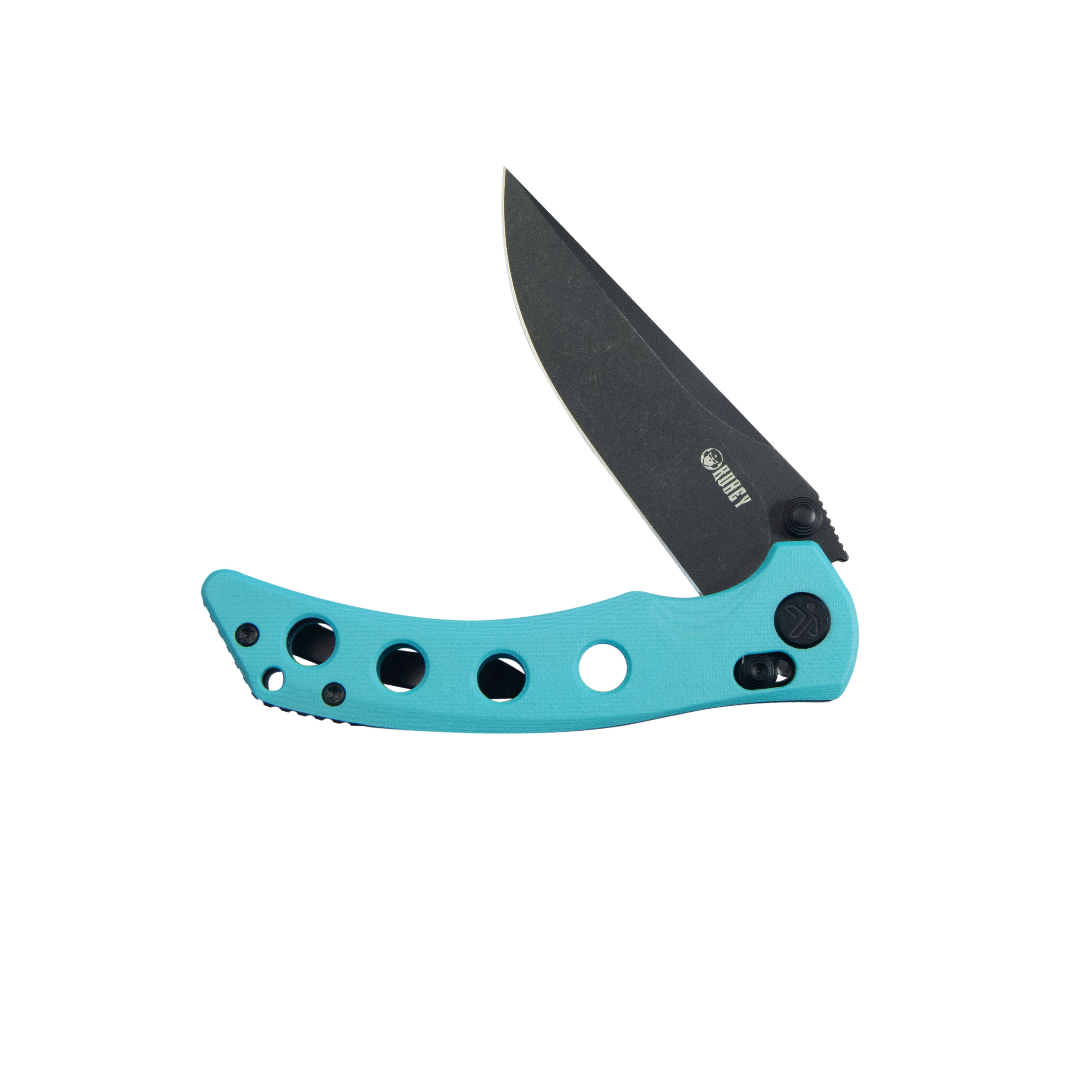 Kubey Hound Crossbar Lock Folding Pocket Knife Tiffany Blue G-10 Handle 3.43" Blackwash 14C28N Blade KU172D