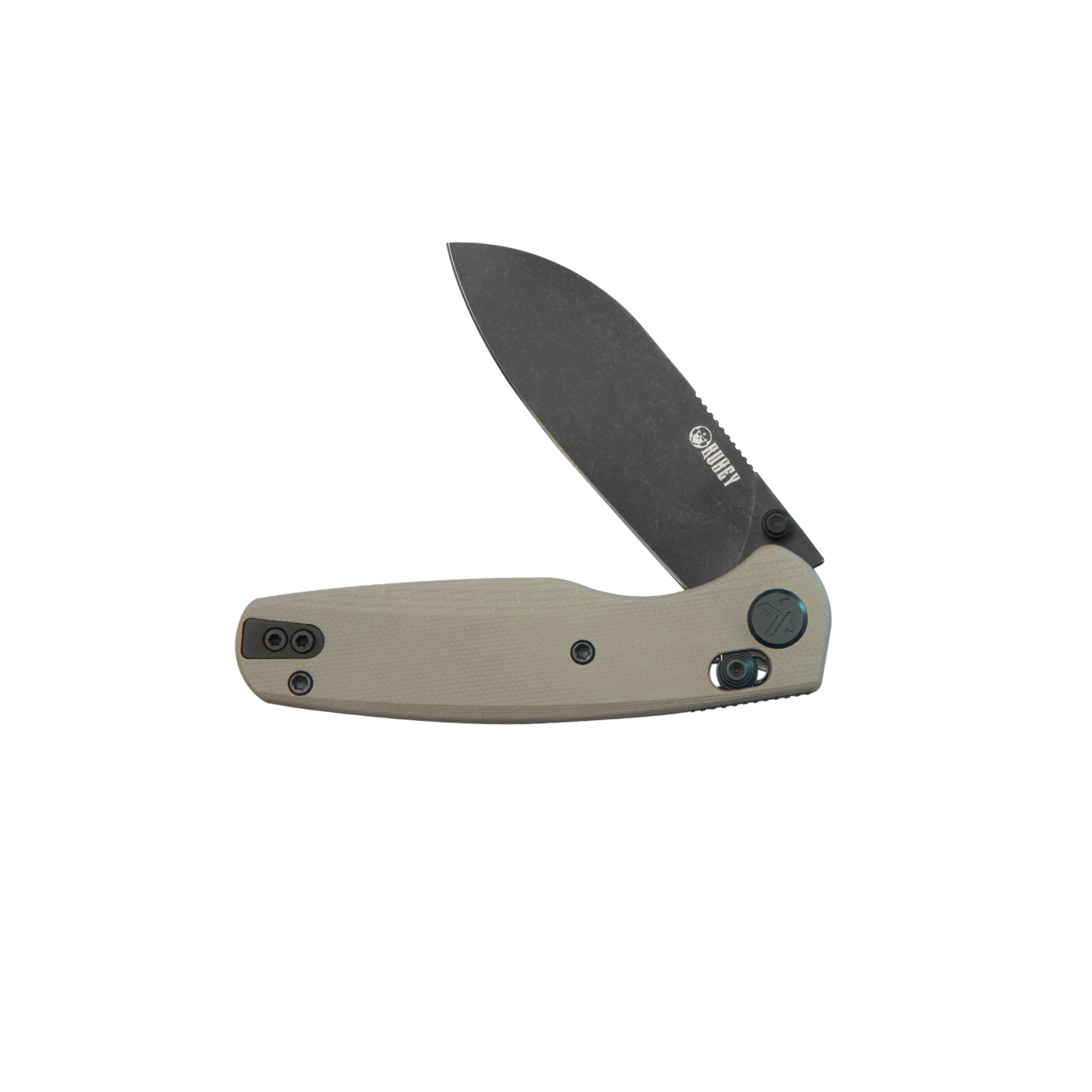 Kubey Breeze Every Carry Pocket Knife Crossbar Lock Tan G10 Handle 3.03" Blackwash 14C28N Blade KU288G