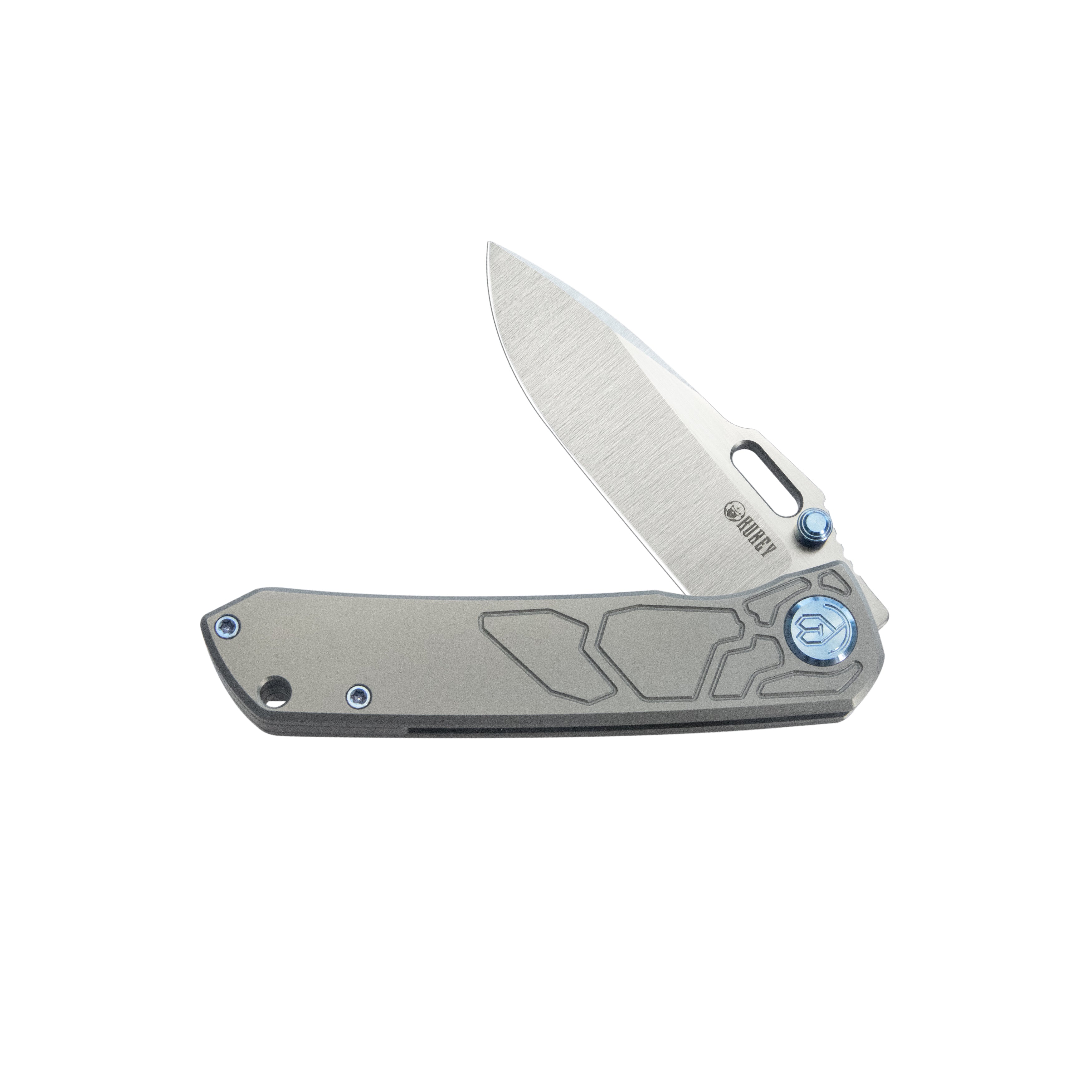 Kubey Blackout Frame Lock Folding Knife Gray Titanium Handle 3.15" Belt Satin M390 KB259A