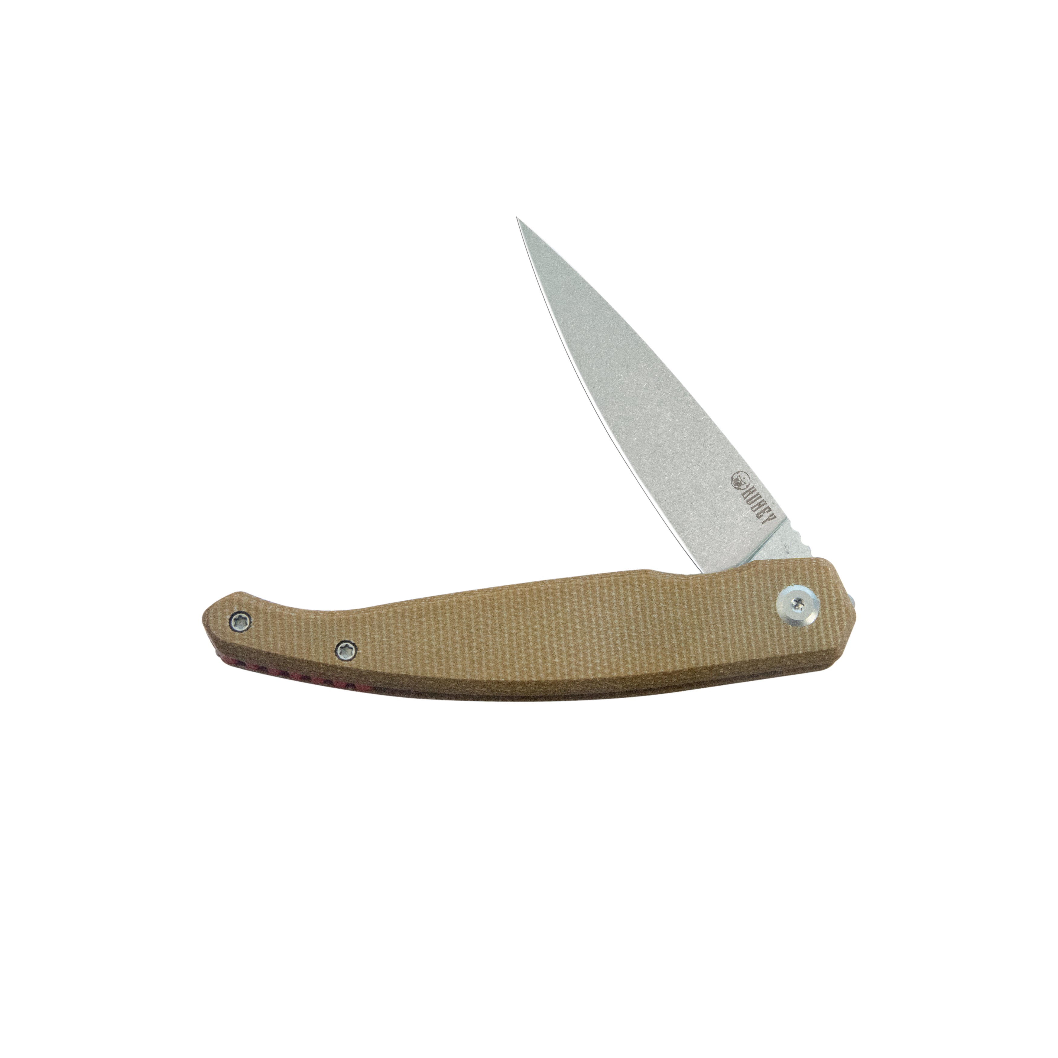 Kubey MOS Outdoor Flipper Folding Knife Tan Micarta Handle 3.27" Stonewash 14C28N Blade KU361C