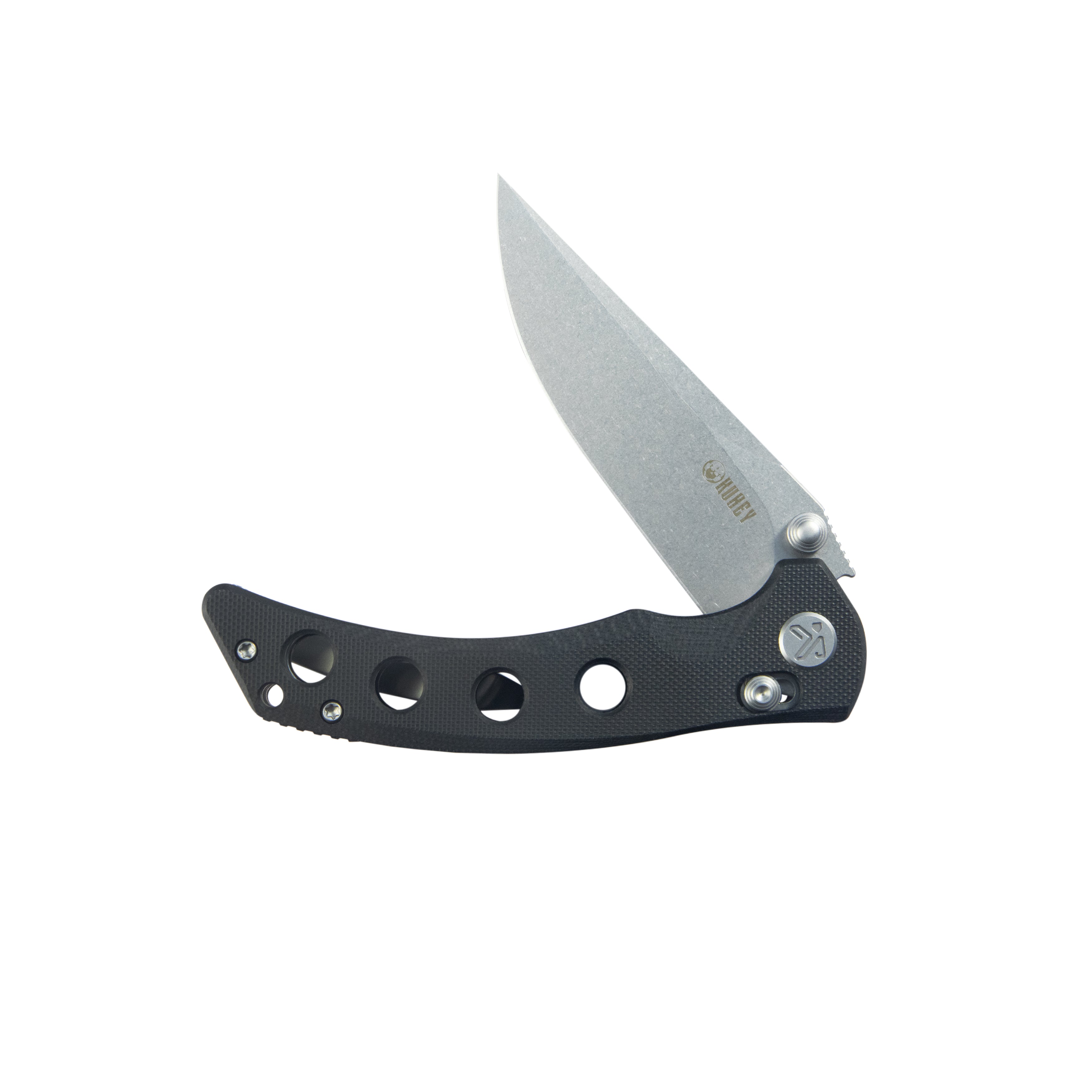 Kubey Hound Crossbar Lock Folding Pocket Knife Black G-10 Handle 3.43" Stonewash 14C28N Blade KU172A