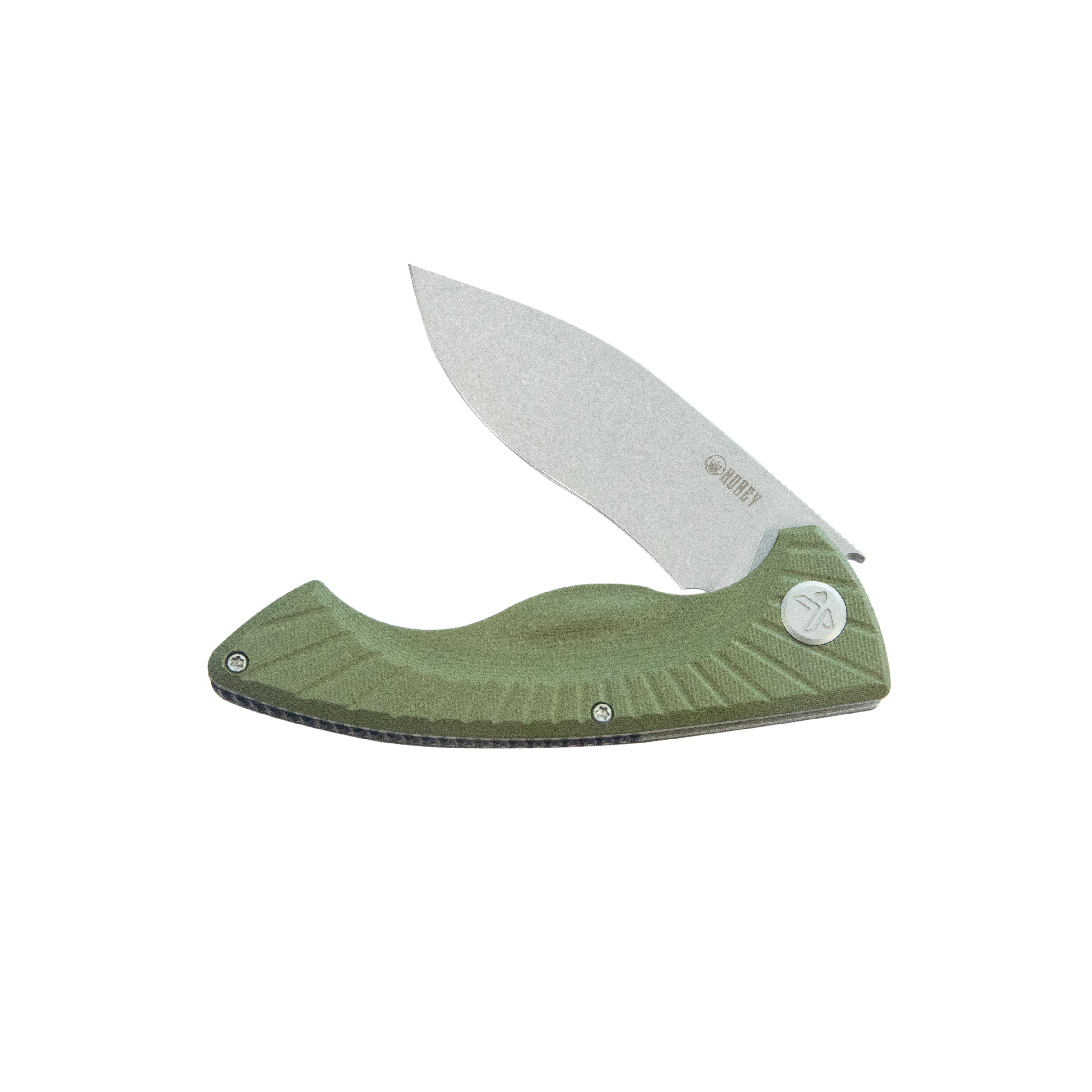 Kubey Timberwolf Flipper Outdoor Folding Knife Green G-10 Handle 3.46" Stonewash 14C28N Blade KU208F